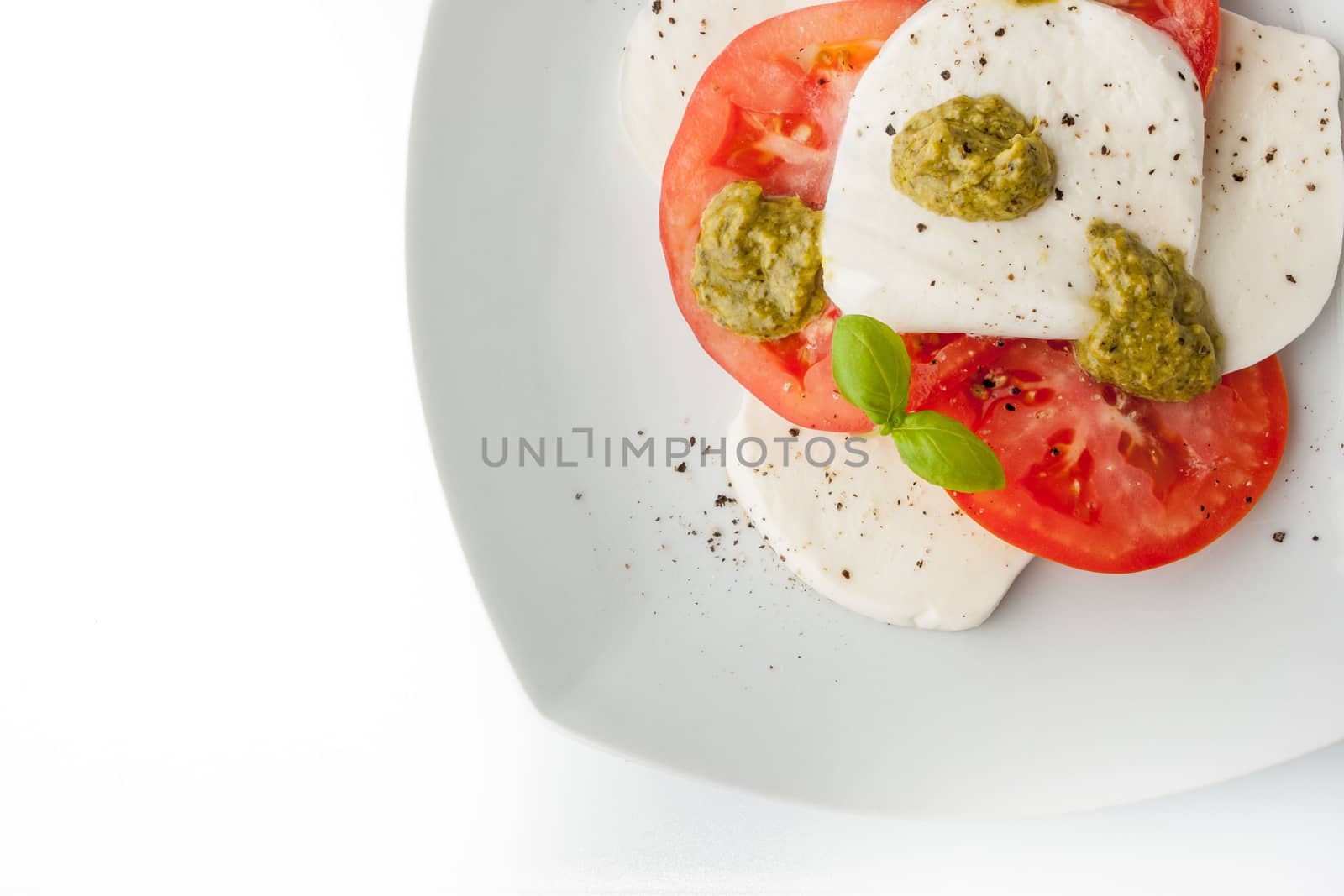 Caprese salad on the white square plate by Deniskarpenkov