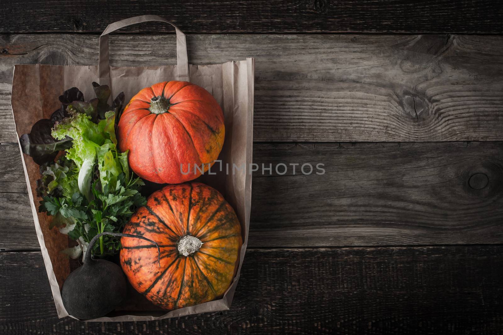 Pumpkins , turnip and greens inside a paper by Deniskarpenkov