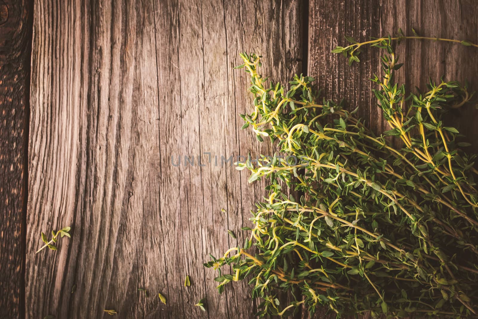 Bunch of thyme on the old wooden board by Deniskarpenkov