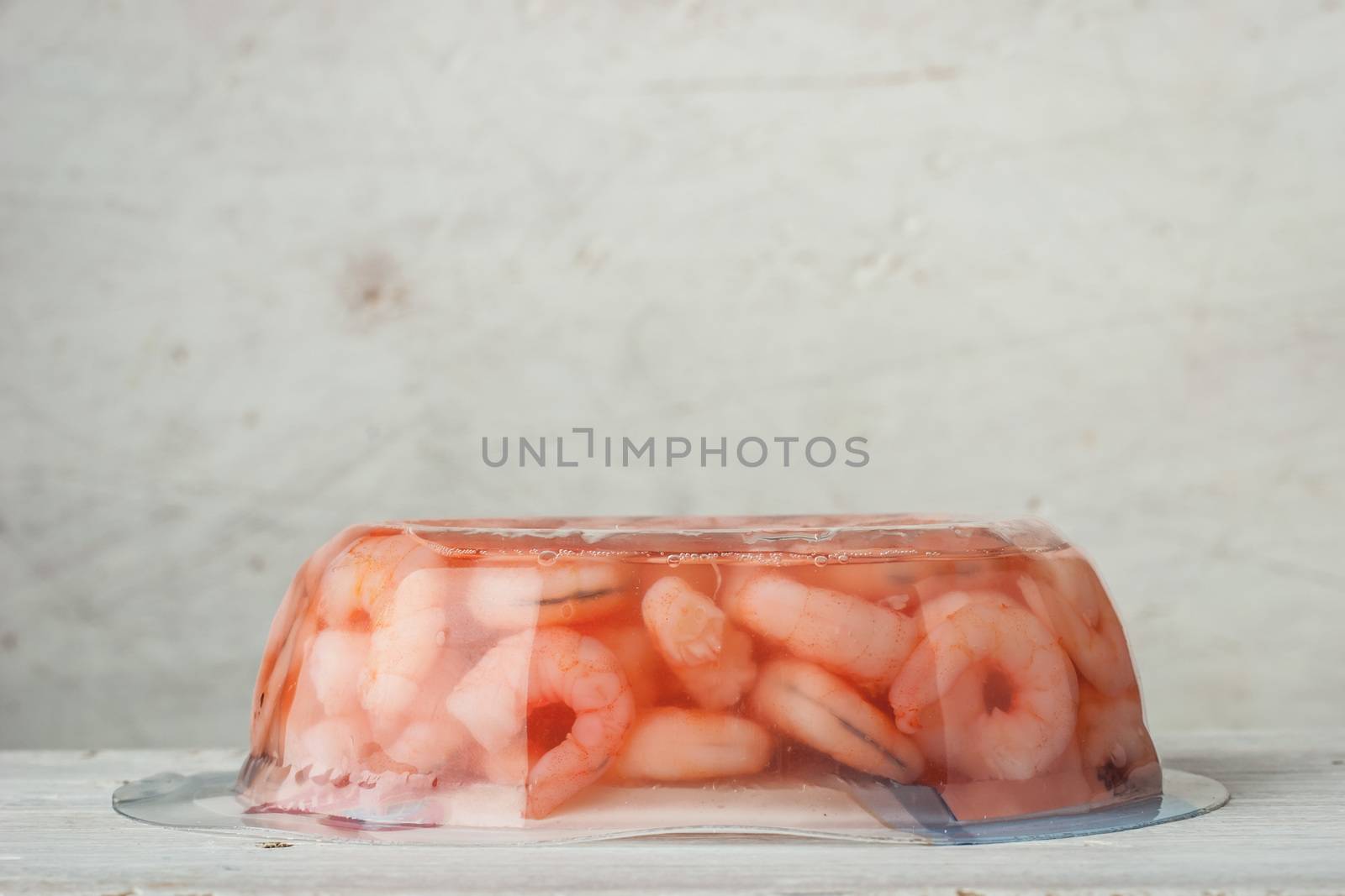 Prawns in a package in the white table