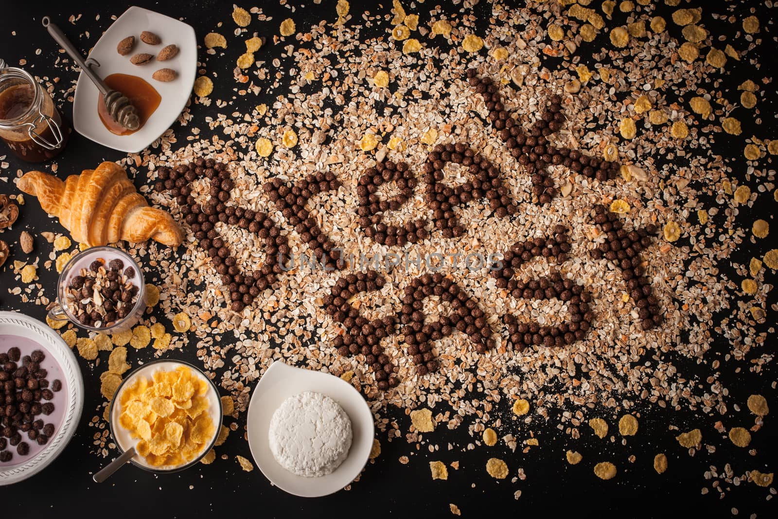 Breakfast word made by chocolate crispy by Deniskarpenkov