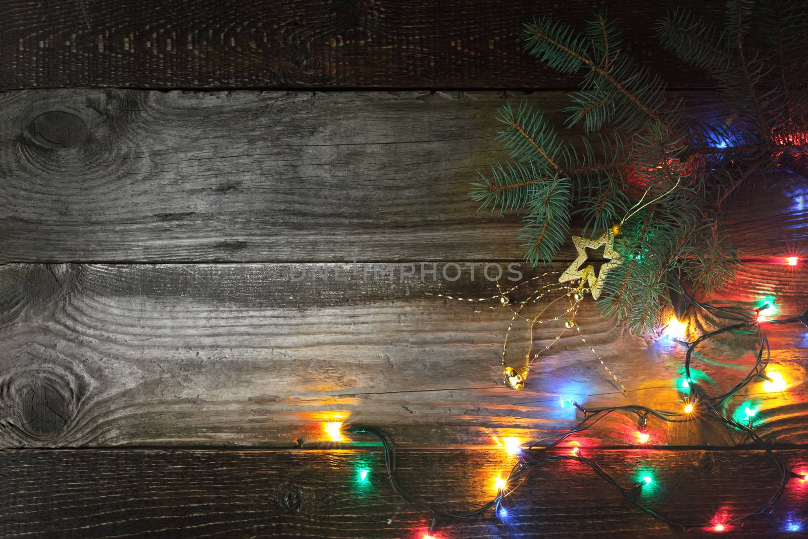 Christmas background with fir tree and festoon