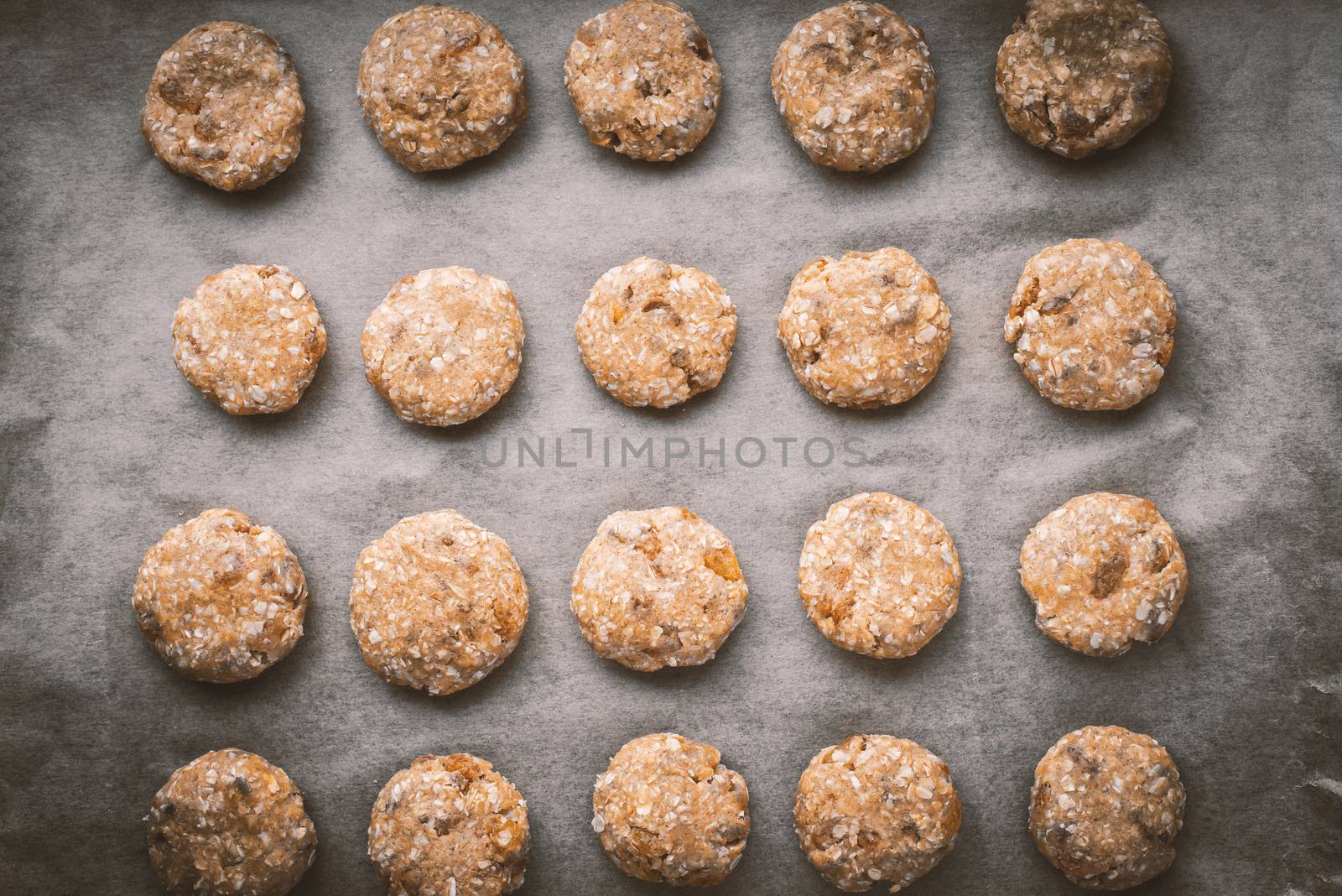 Oatmeal cookies on a baking sheet horizontal