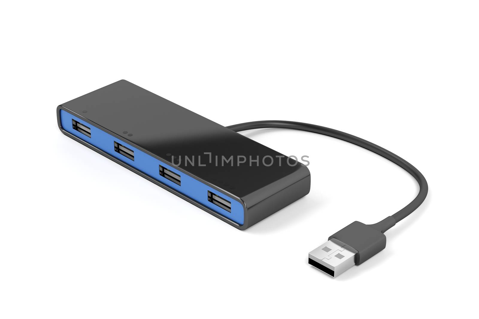 Black usb hub on white background