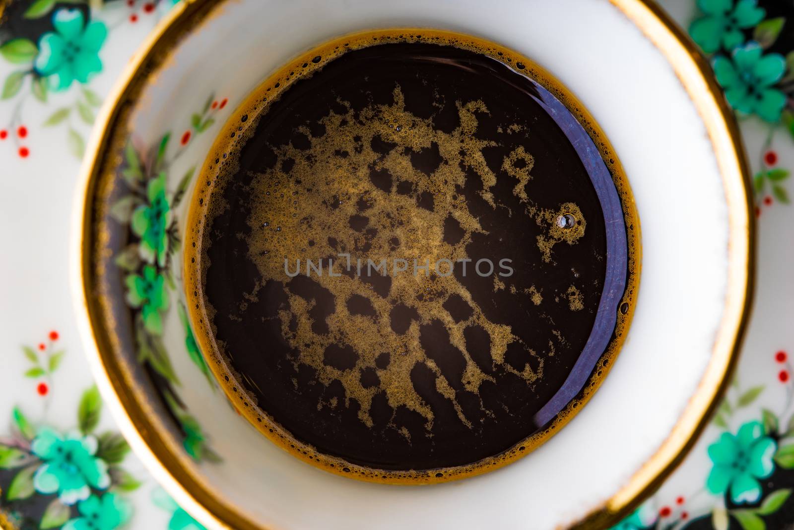 Vintage cup of coffee close-up horizontal