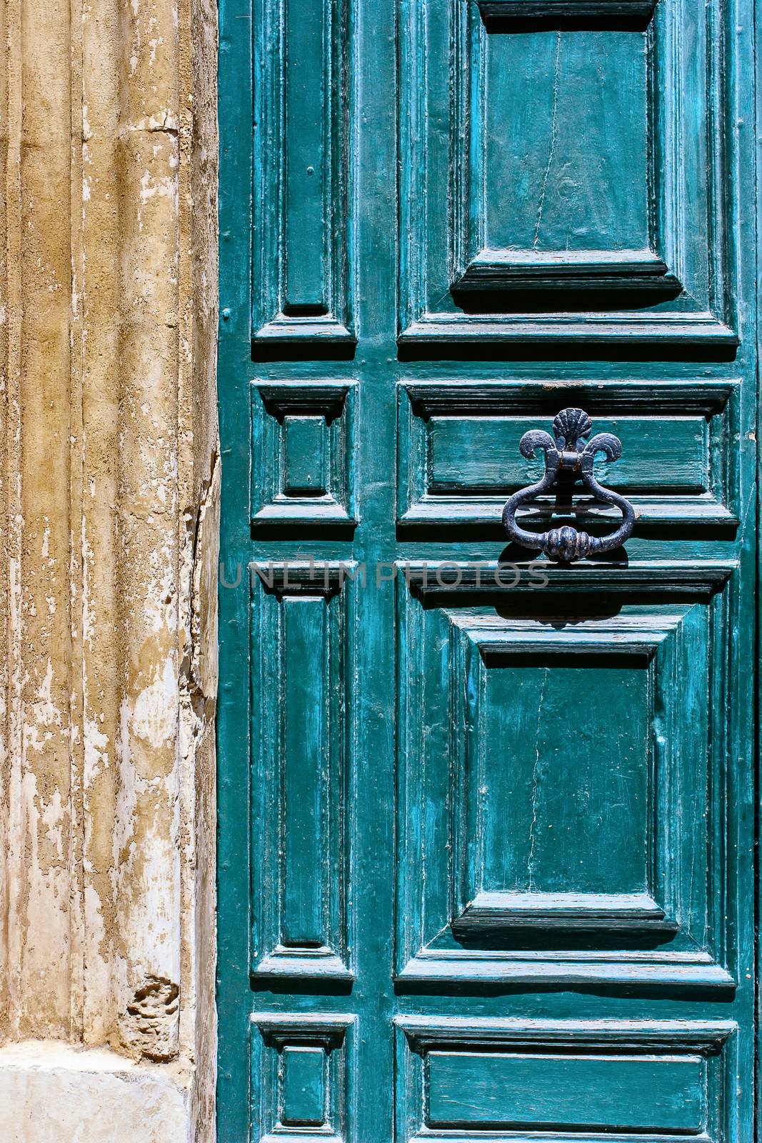 Blue maltese door with  old forged handle