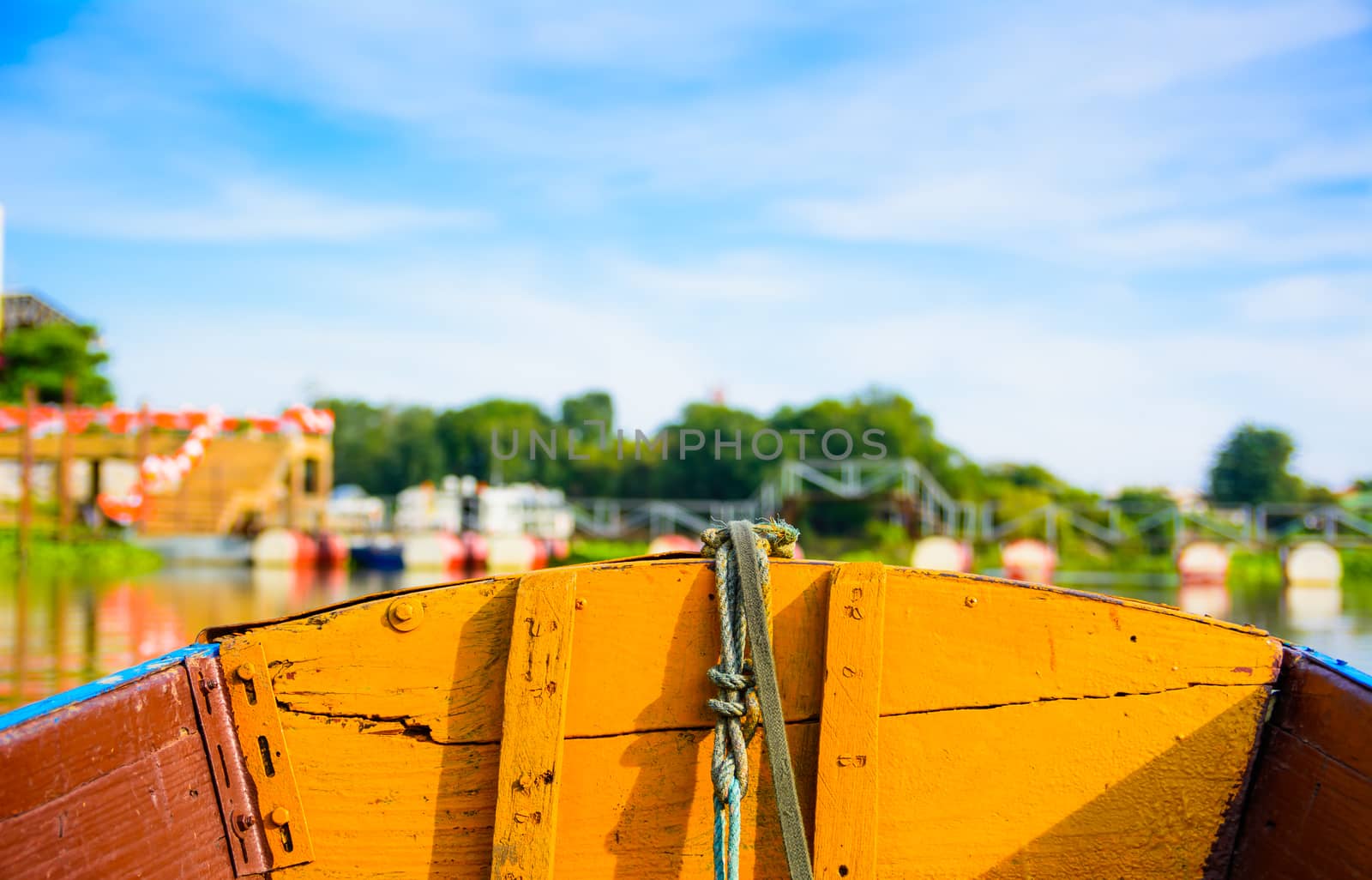 The front of the ship sailing on the river