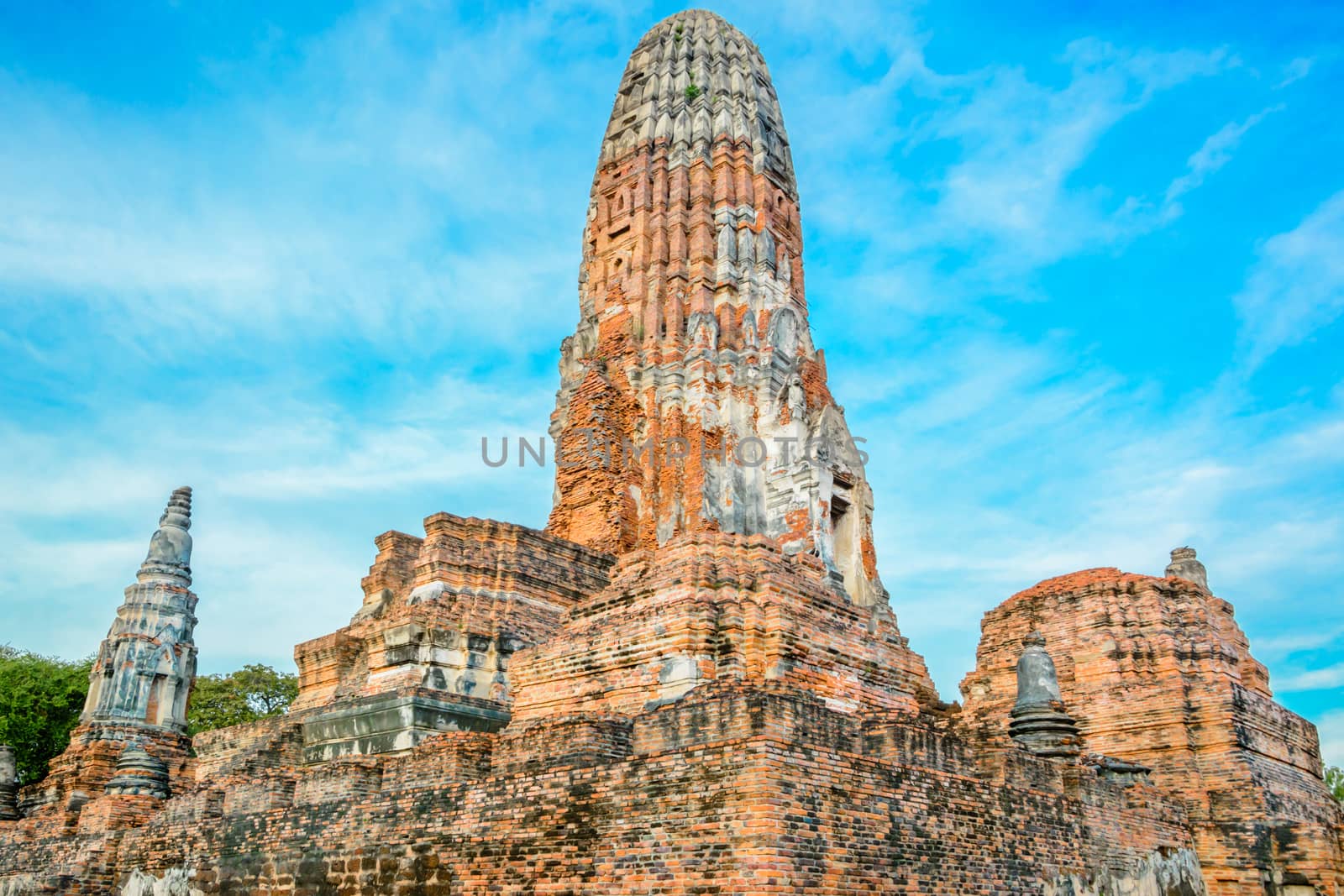 Ayutthaya pagoda and blue sky in thailand by ahimaone