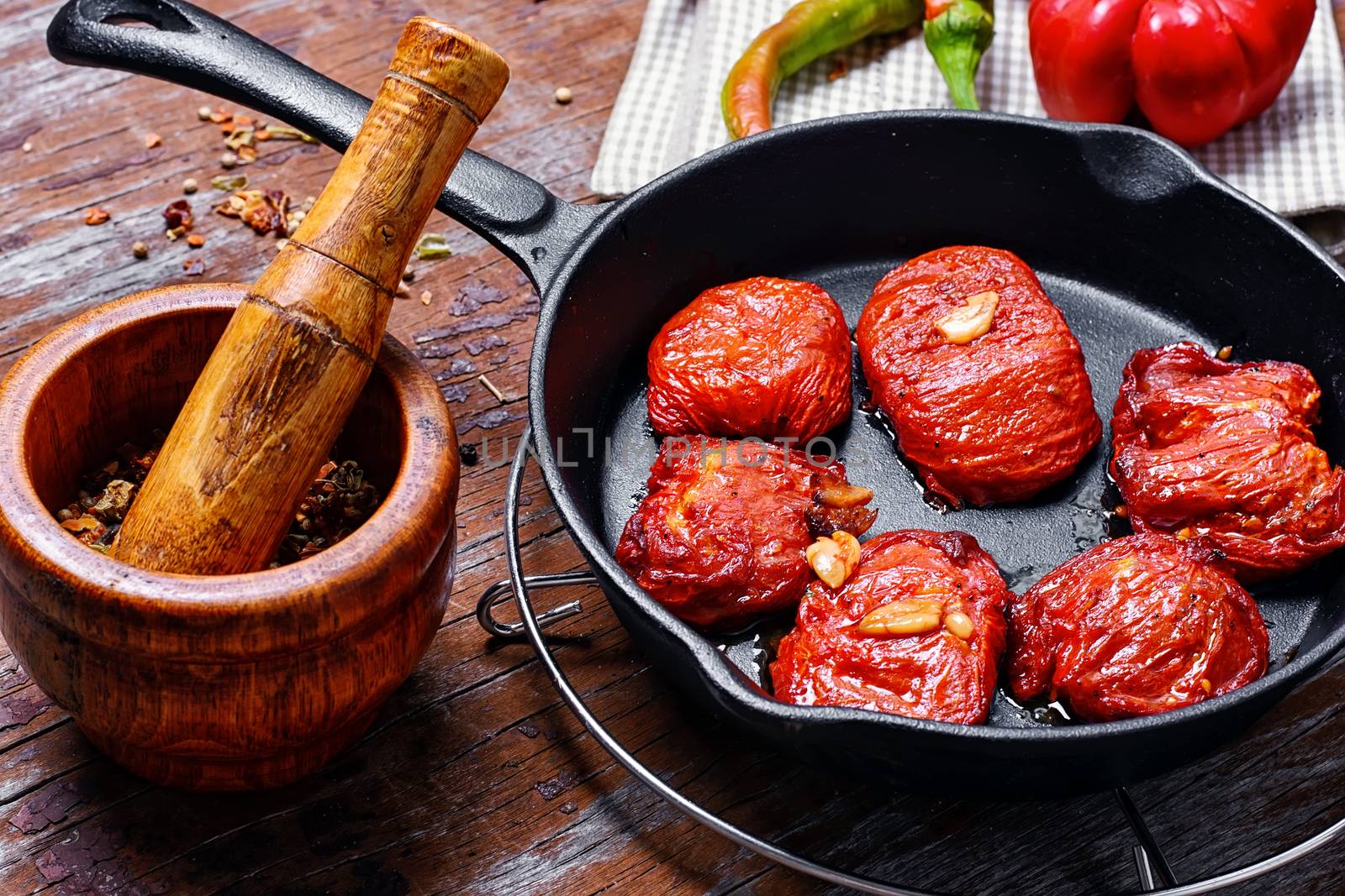 Spicy dish with sun-dried tomatoes and hot spices