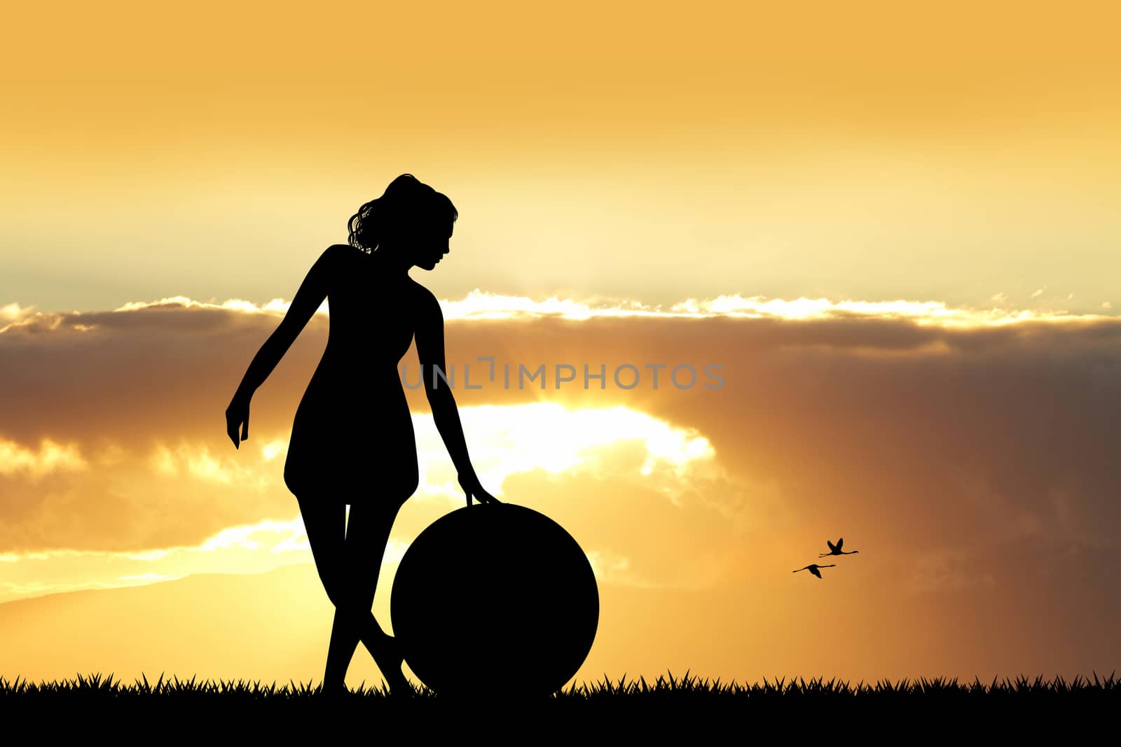girl with pilates ball at sunset by adrenalina