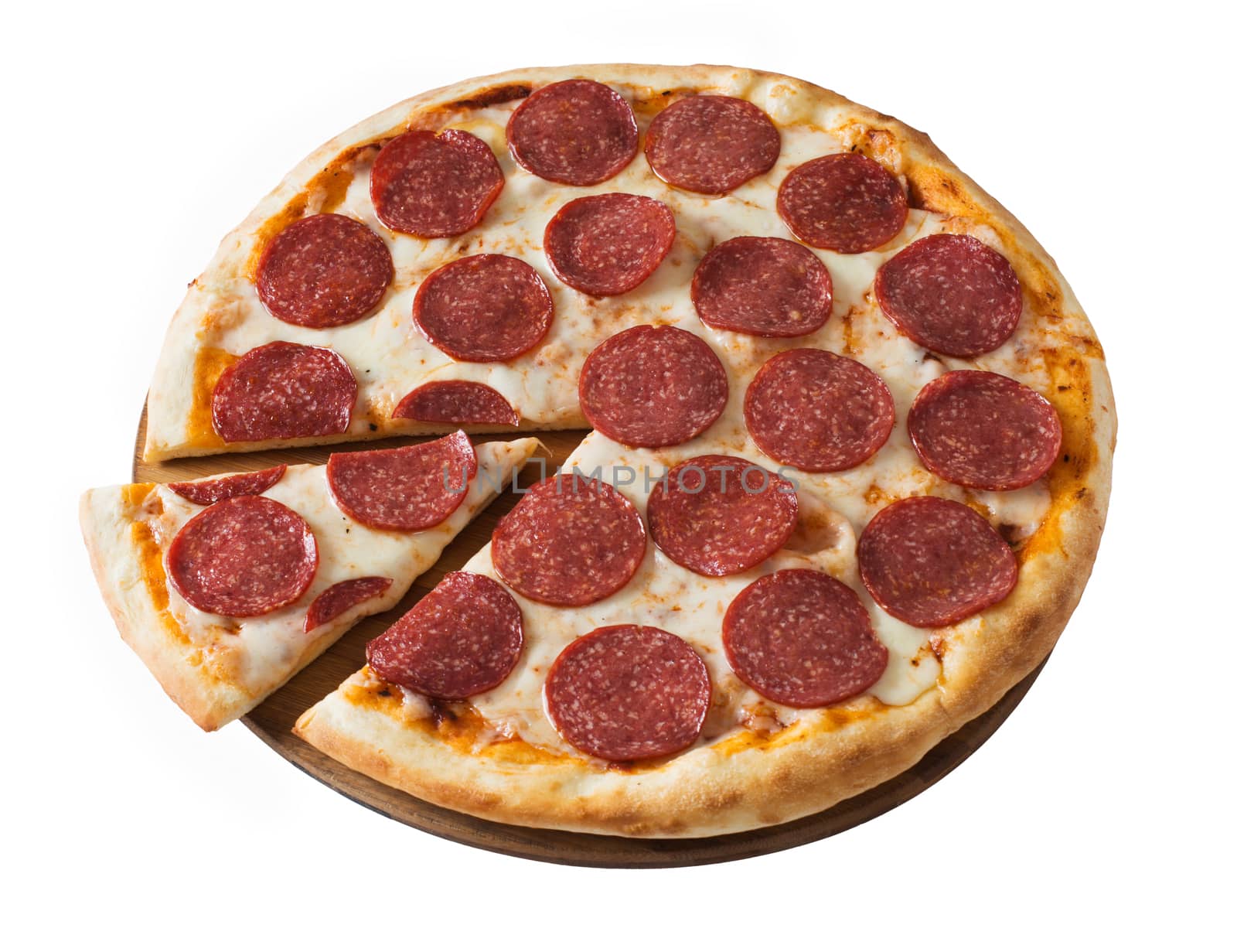 Tasty pizza with salami isolated  by kzen