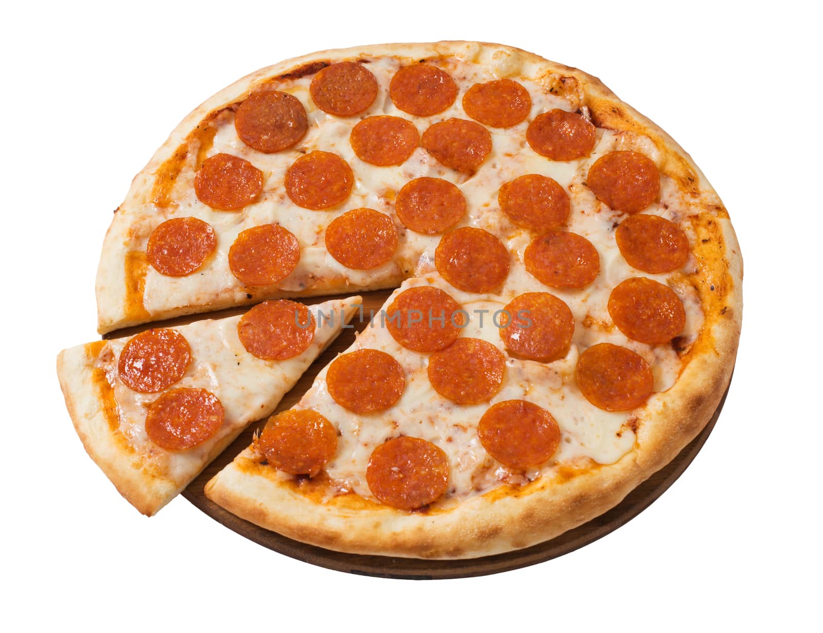 Tasty pizza with pepperoni isolated on white