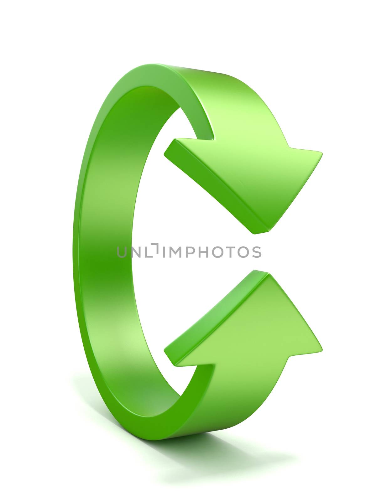 Green, vertical rotation, arrow sign. 3D illustration isolated on white background