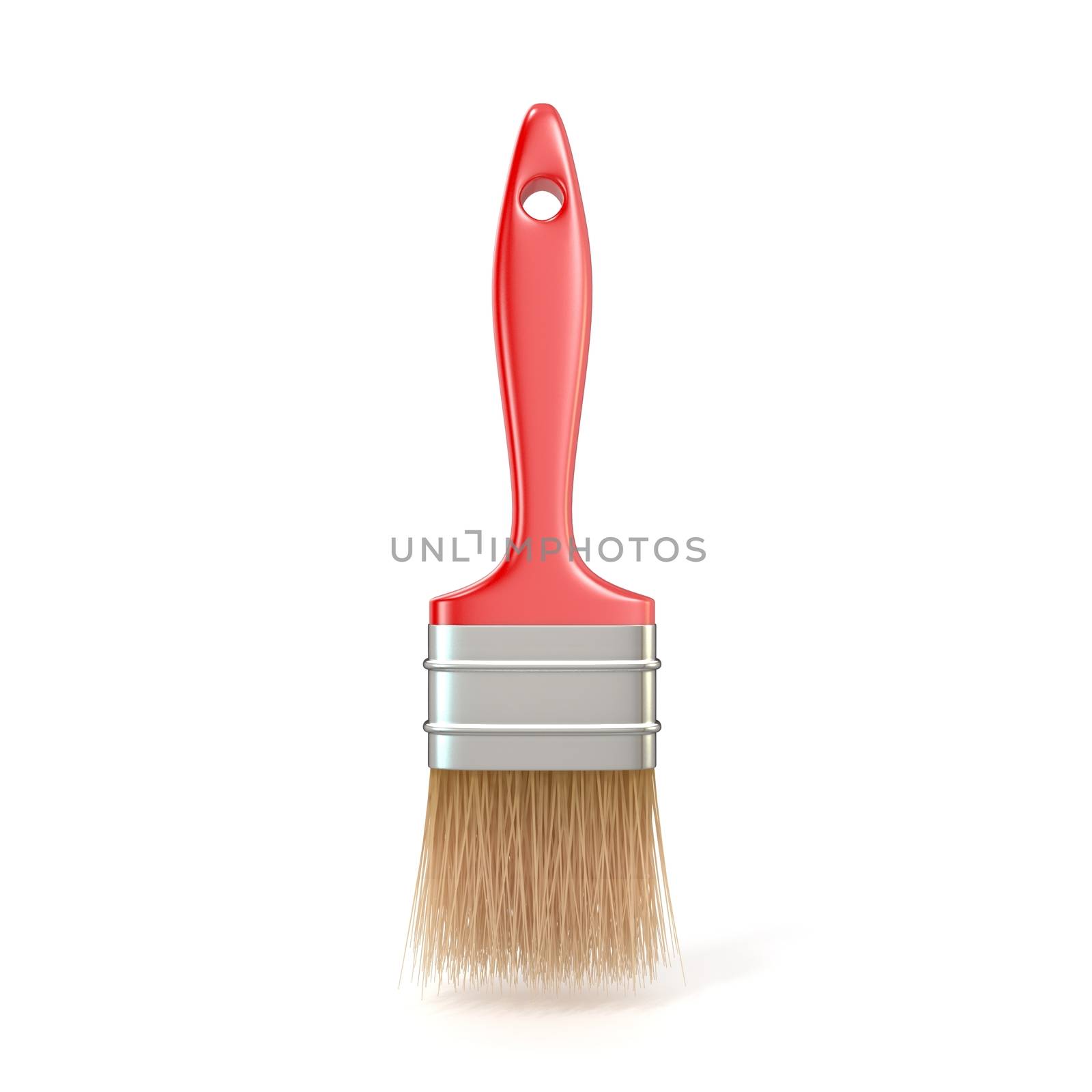 Red paintbrush, standing. 3D render illustration isolated on white background