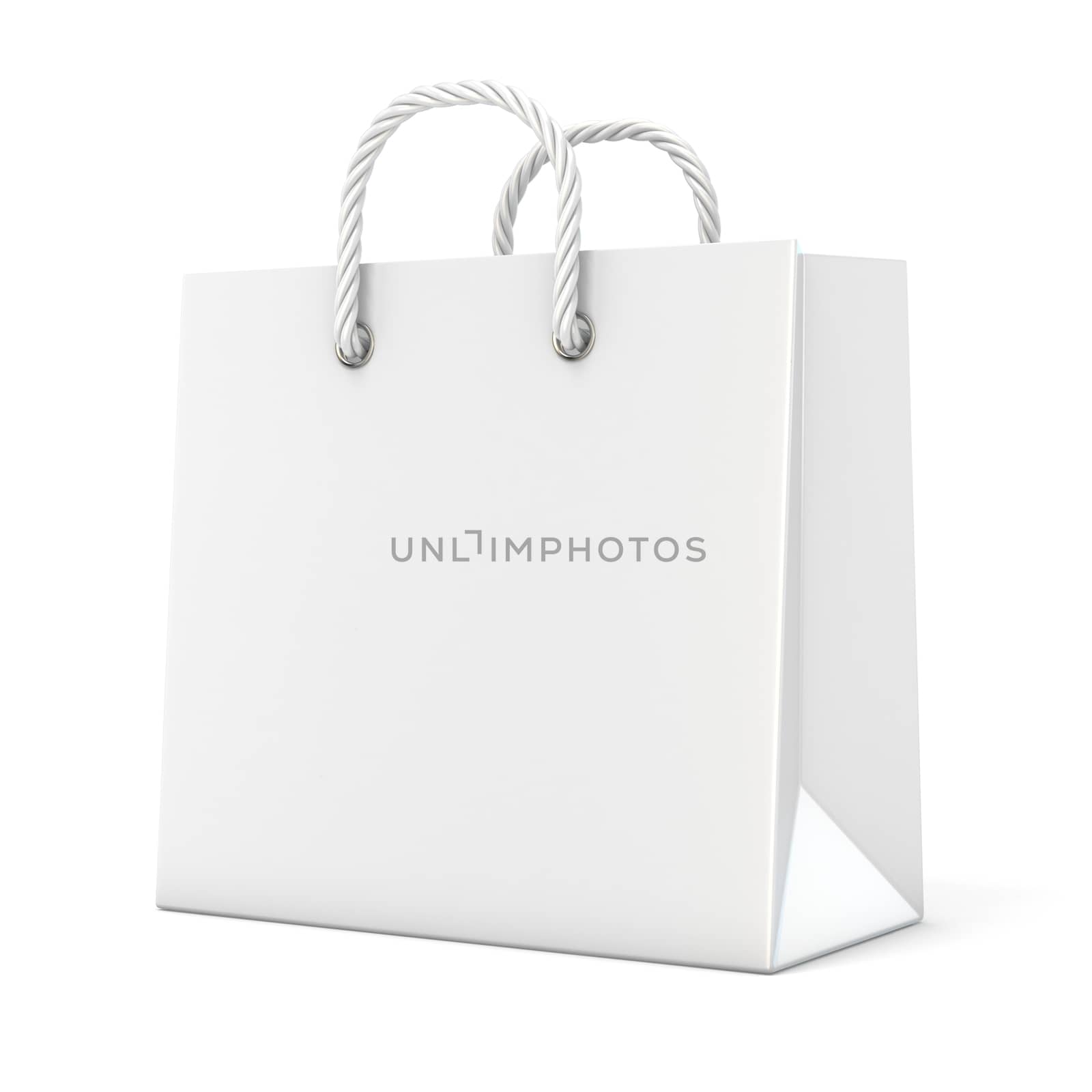 Single, empty, blank shopping bag. 3D render illustration isolated on white background