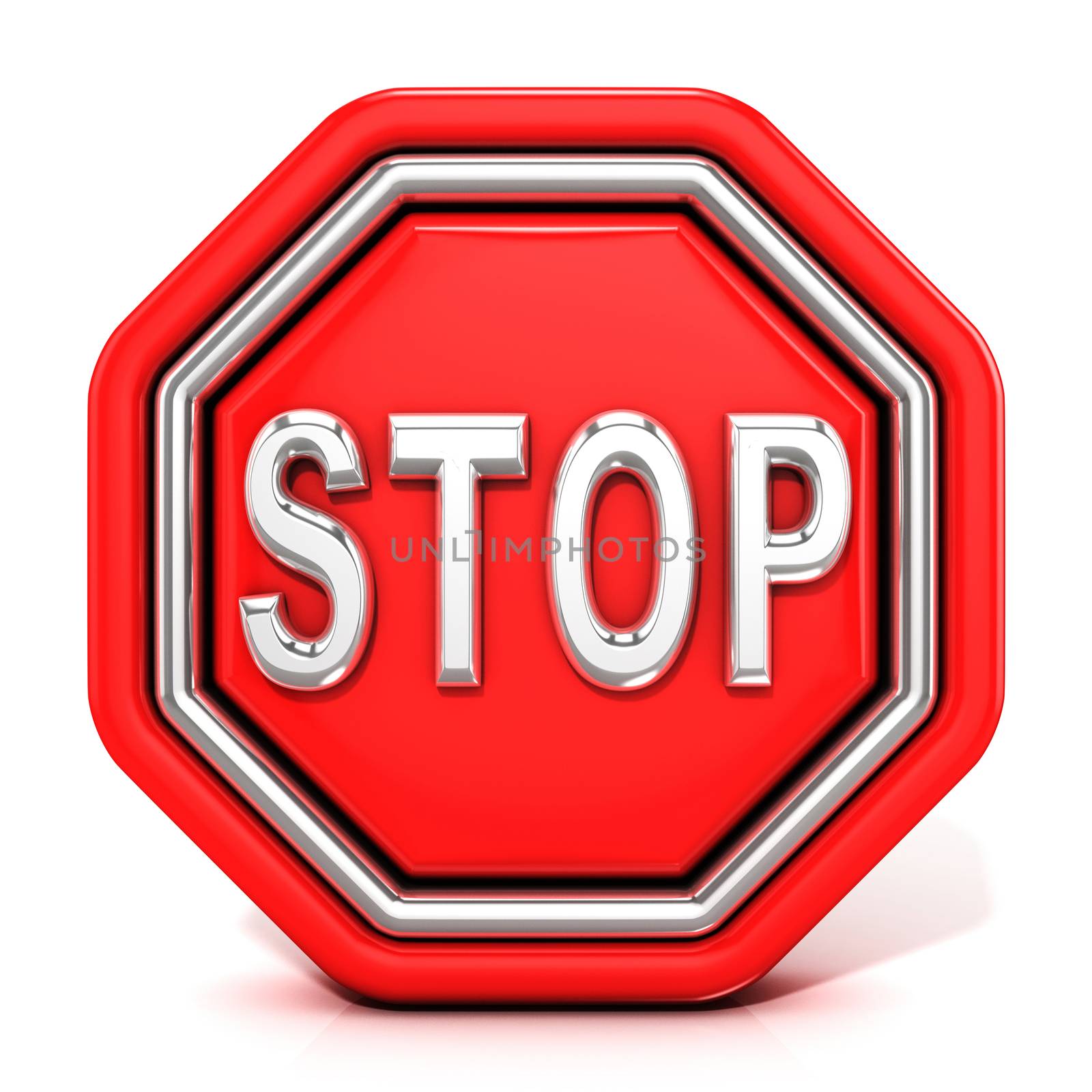 Stop sign. 3D render, isolated on white background. Front view
