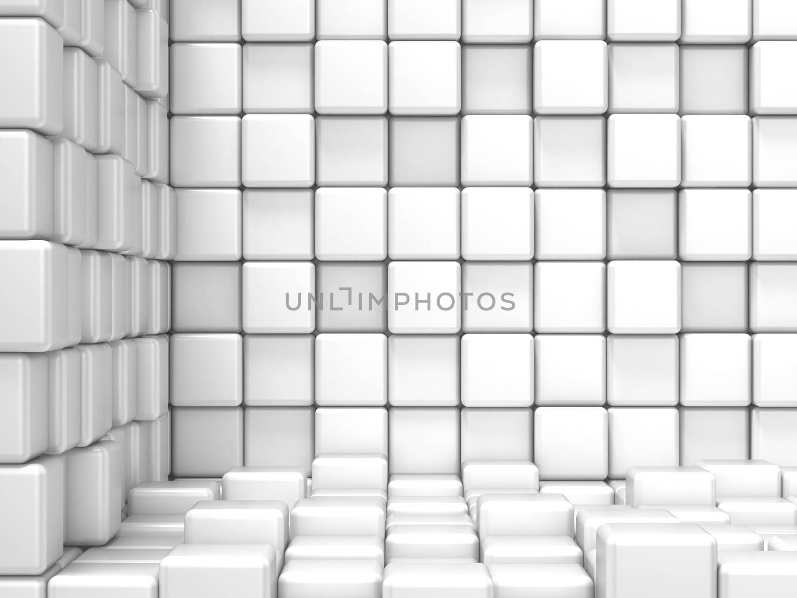 White, cubic, corner space. Raster modern background. Can be used for graphic or website background