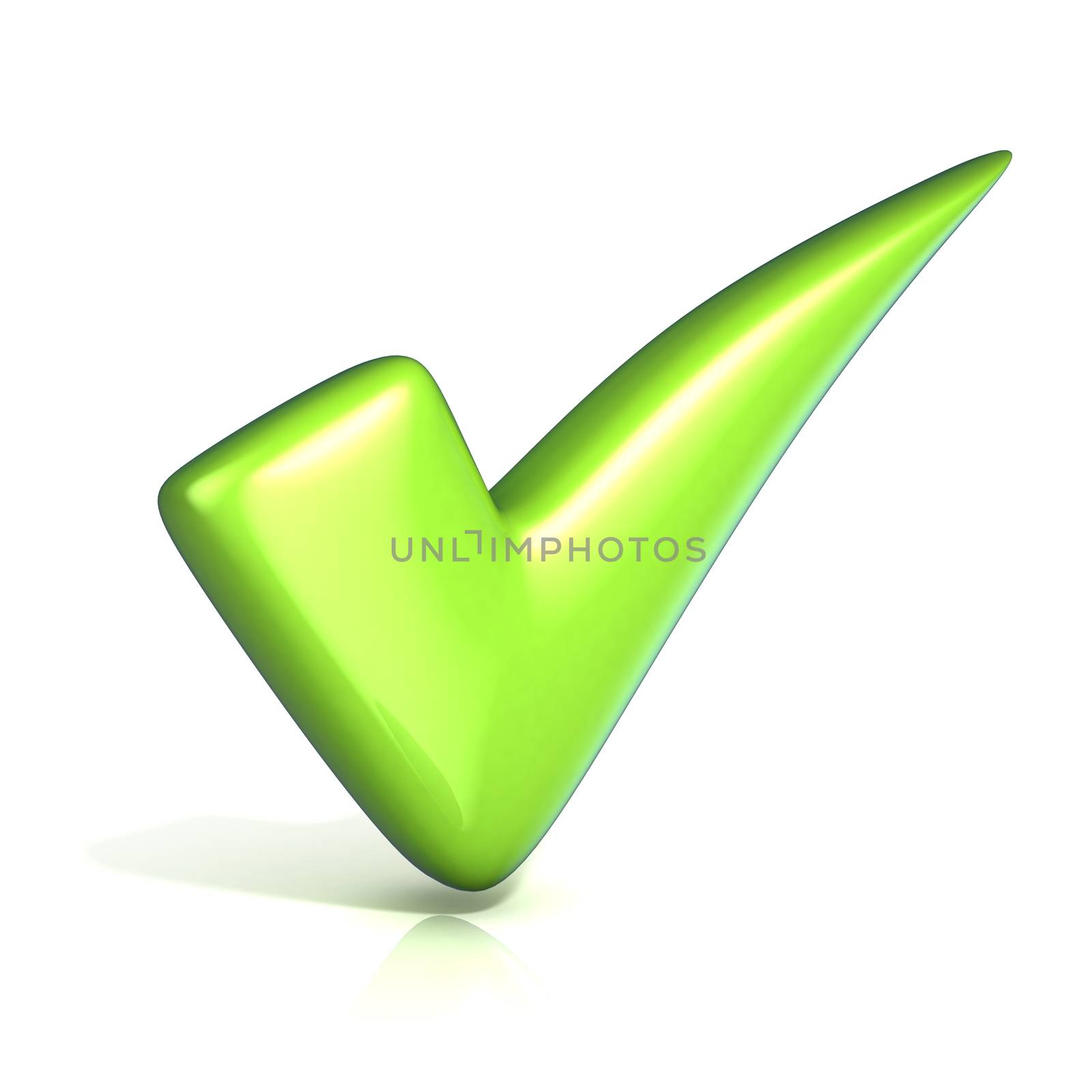 Green correct check mark. Isolated on white background.