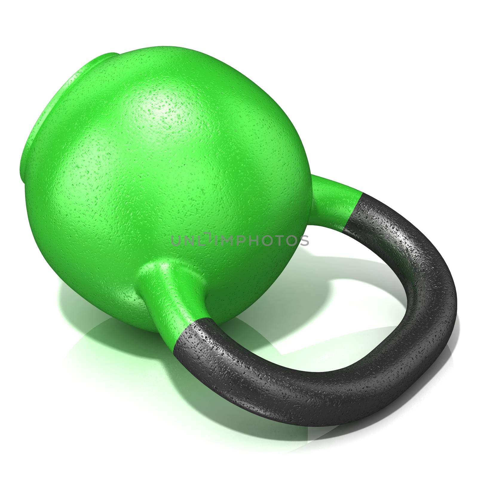 Green kettle bell weight, lying on its side, isolated on a white by djmilic