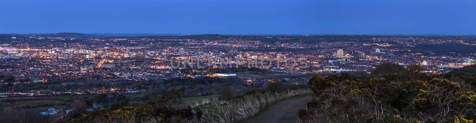 Aerial panorama of Belfast. Belfast, Northern Ireland, United Kingdom.