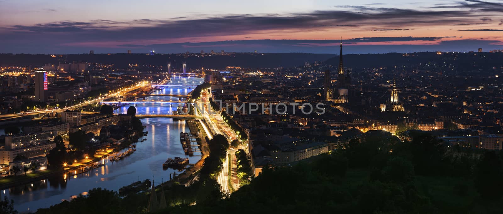 Panorama of Rouen at sunset. Rouen, Normandy, France