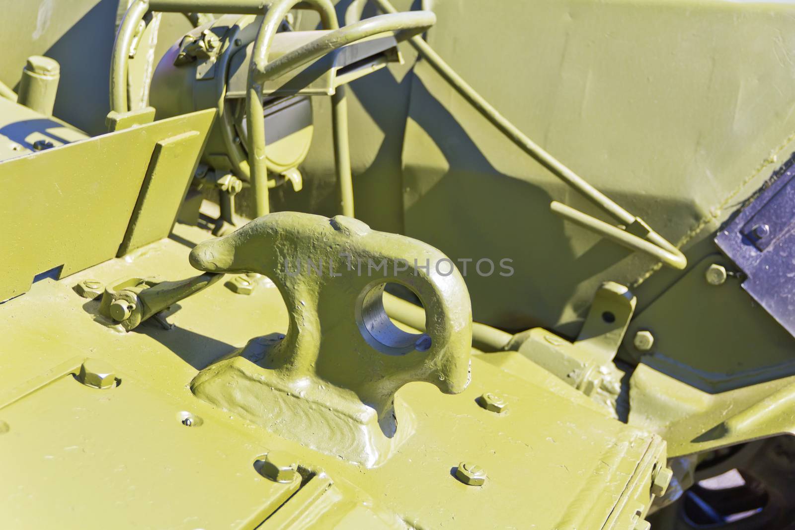 Detail of military machine at the exhibition under open sky