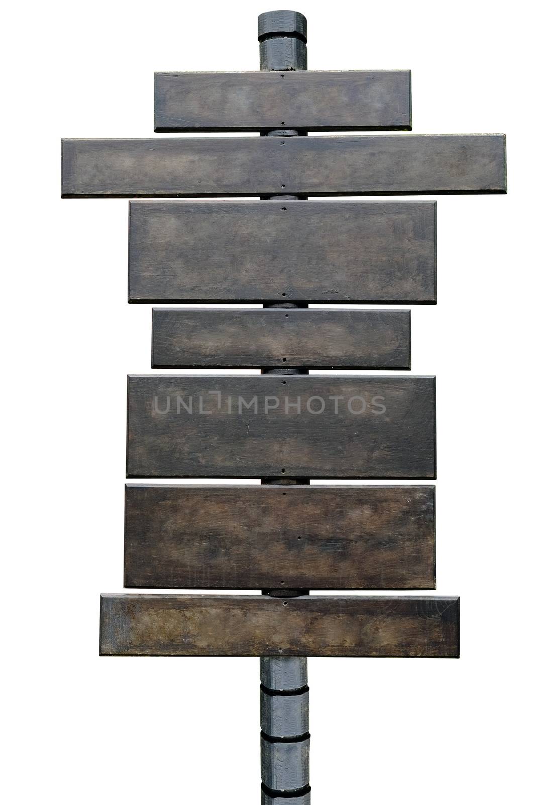 Old blank wooden board sign on white background
