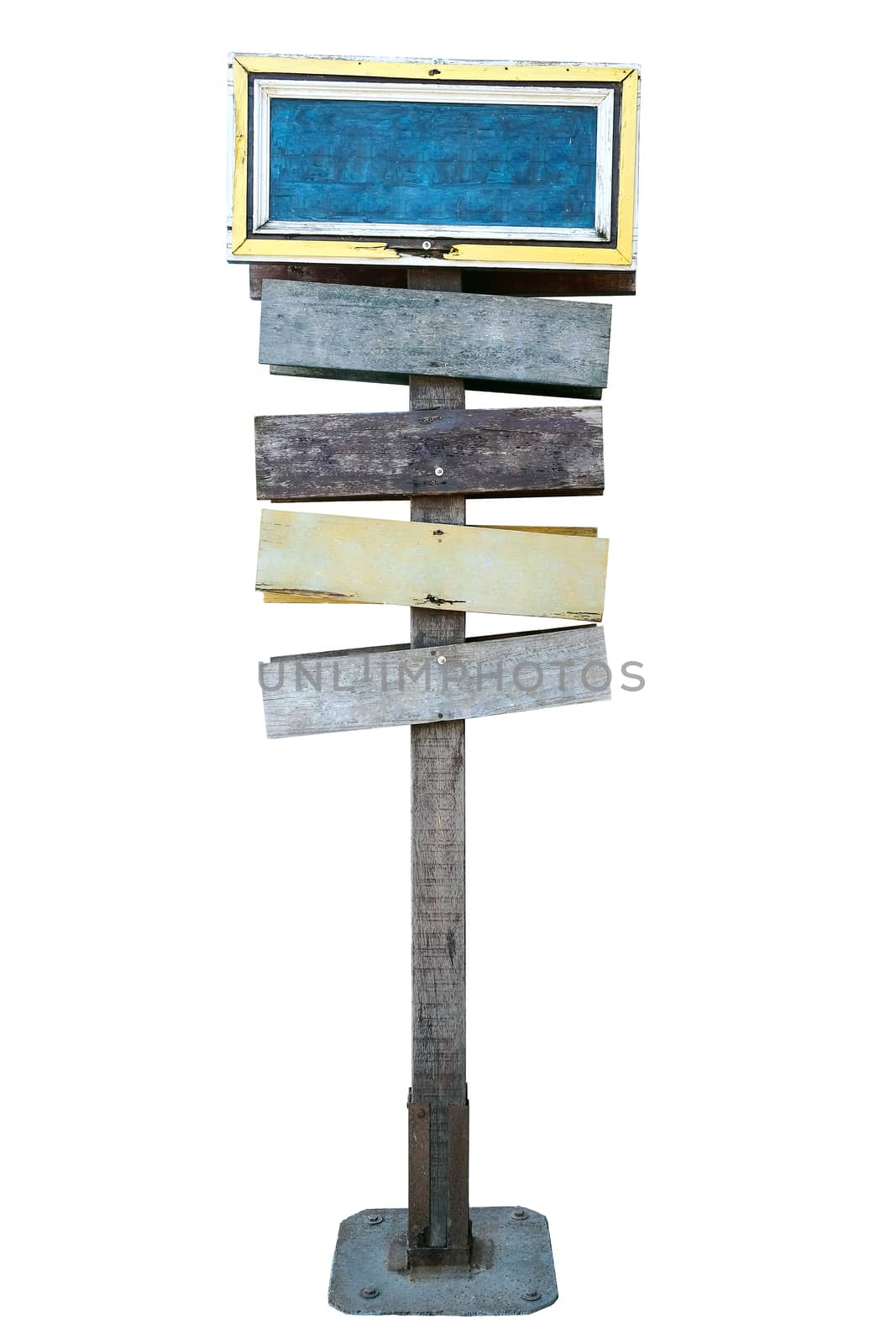 Old colourful wood signs on white background