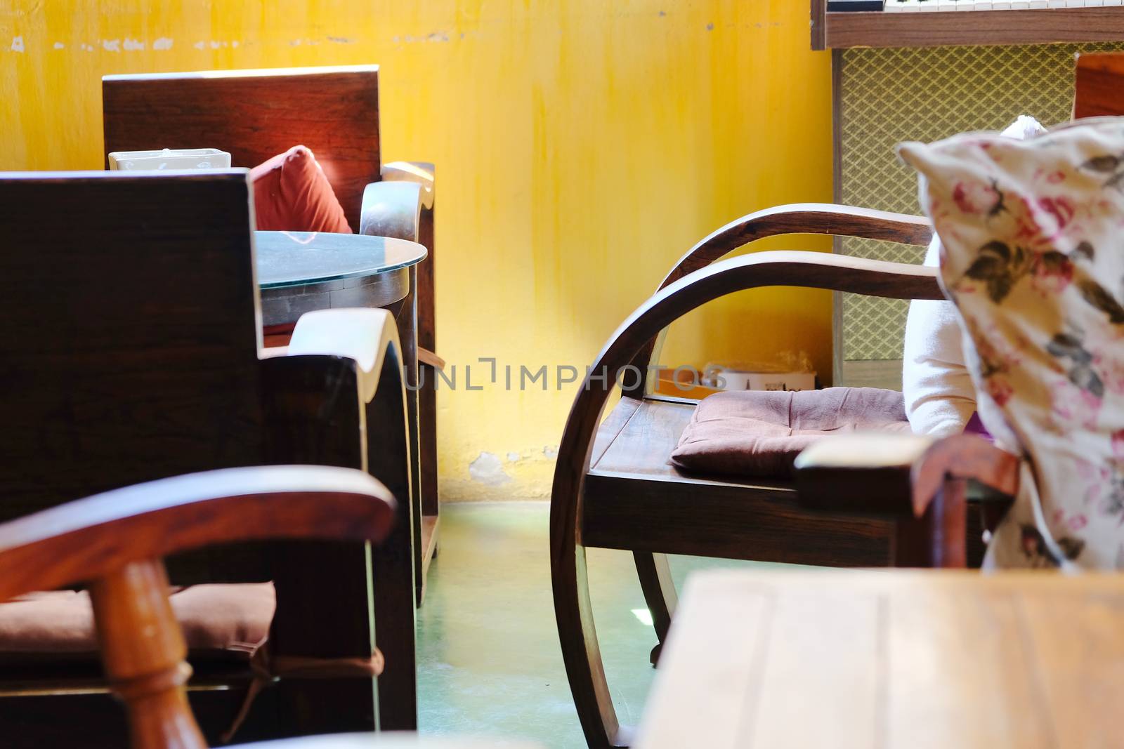 Retro furniture in wood in an interior design