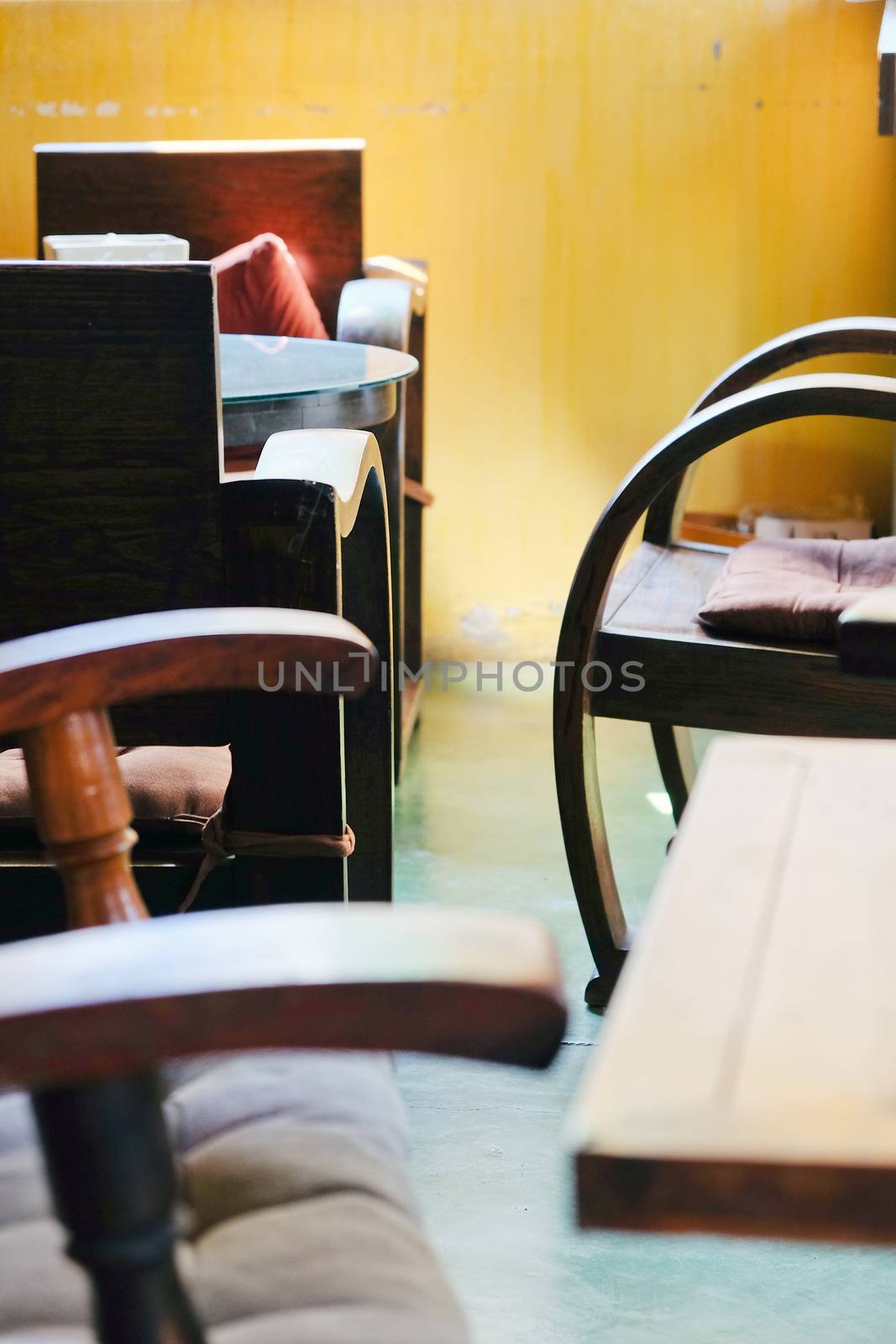 Retro furniture in wood in an interior design