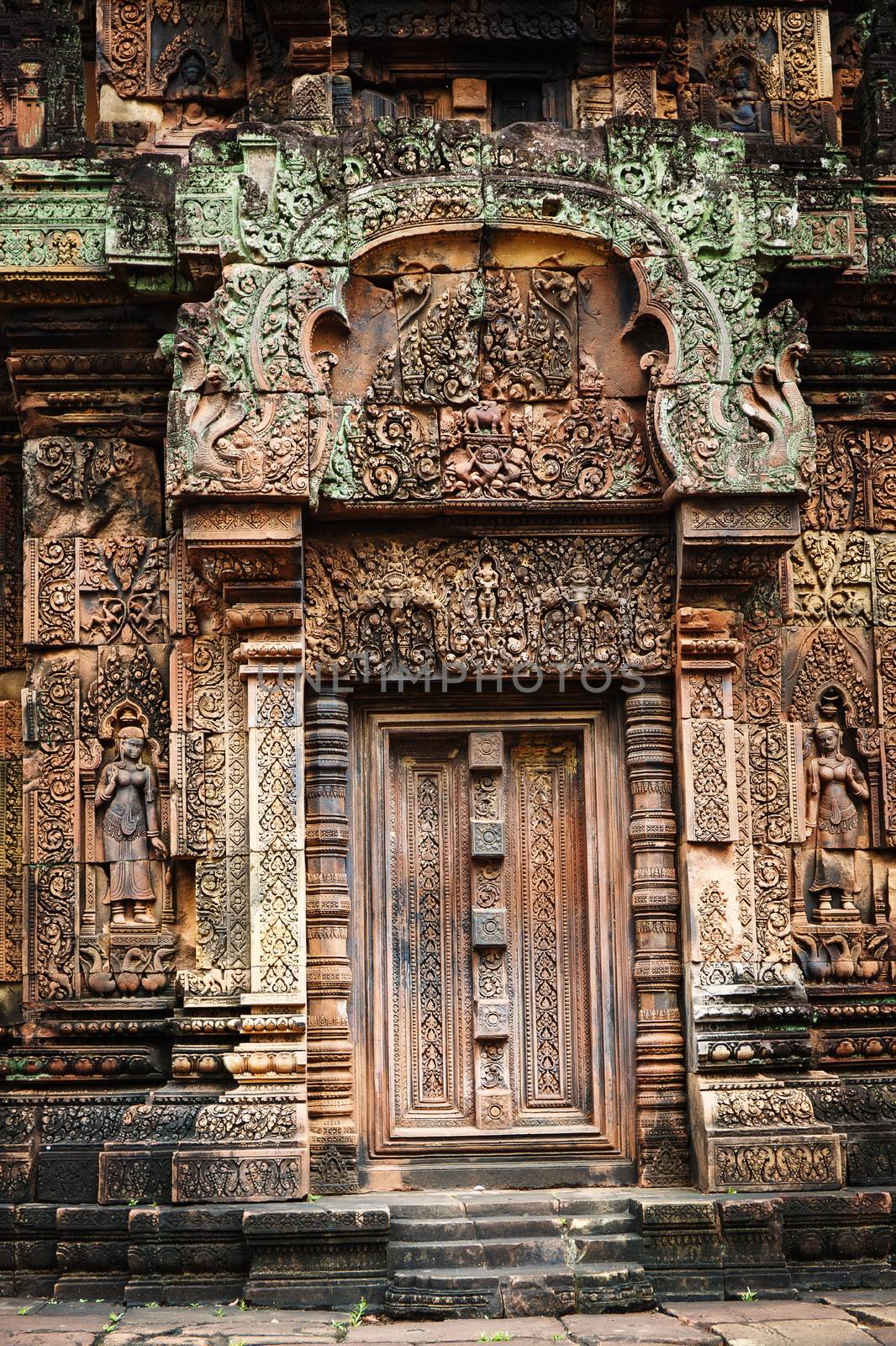 The most picturesque castle of Angkor Thom in Cambodia. Banteay Srei castle.