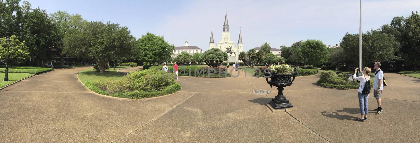 New Orleans - April 25: St. Louis Cathedral and statue of Andrew Jackson, located in Jackson Square in French Quarter of New Orleans, Louisiana, United States of America. Photo taken on: April 25th, 2015.