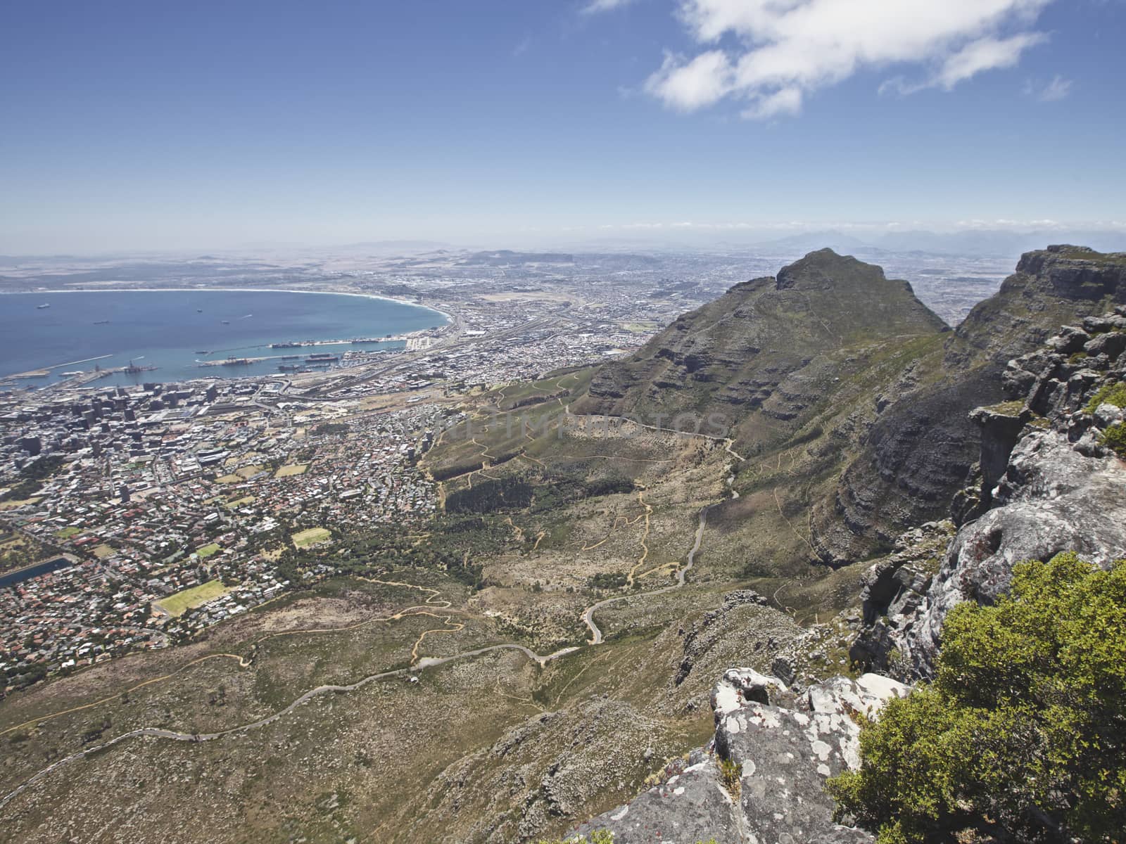 View from top of Table Mountain, Cape Town, South Africa

Cape Town, South Africa - January 8, 2013: View from top of Table Mountain and Atlantic ocean, Cape Town, Western Cape, South Africa