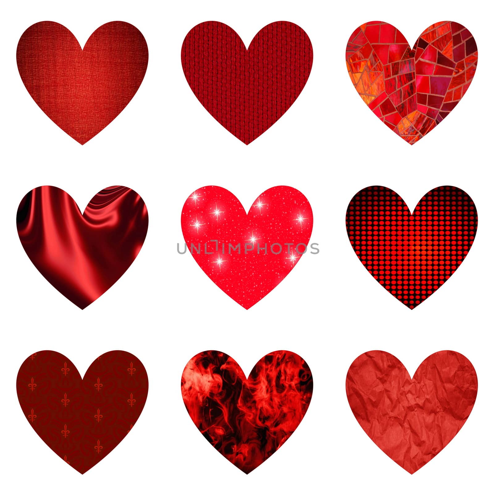 Set of textured red hearts by Elenaphotos21