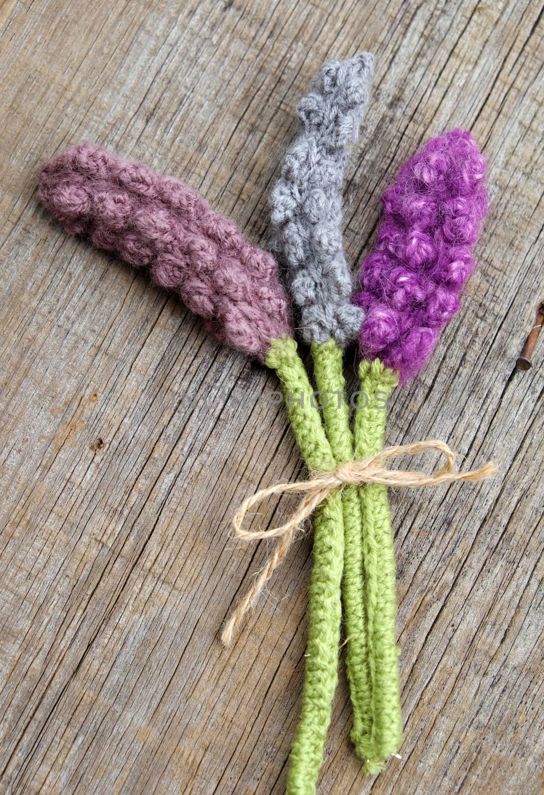 Beautiful knitted lavender flower for home decoration, homemade product knit from yarn