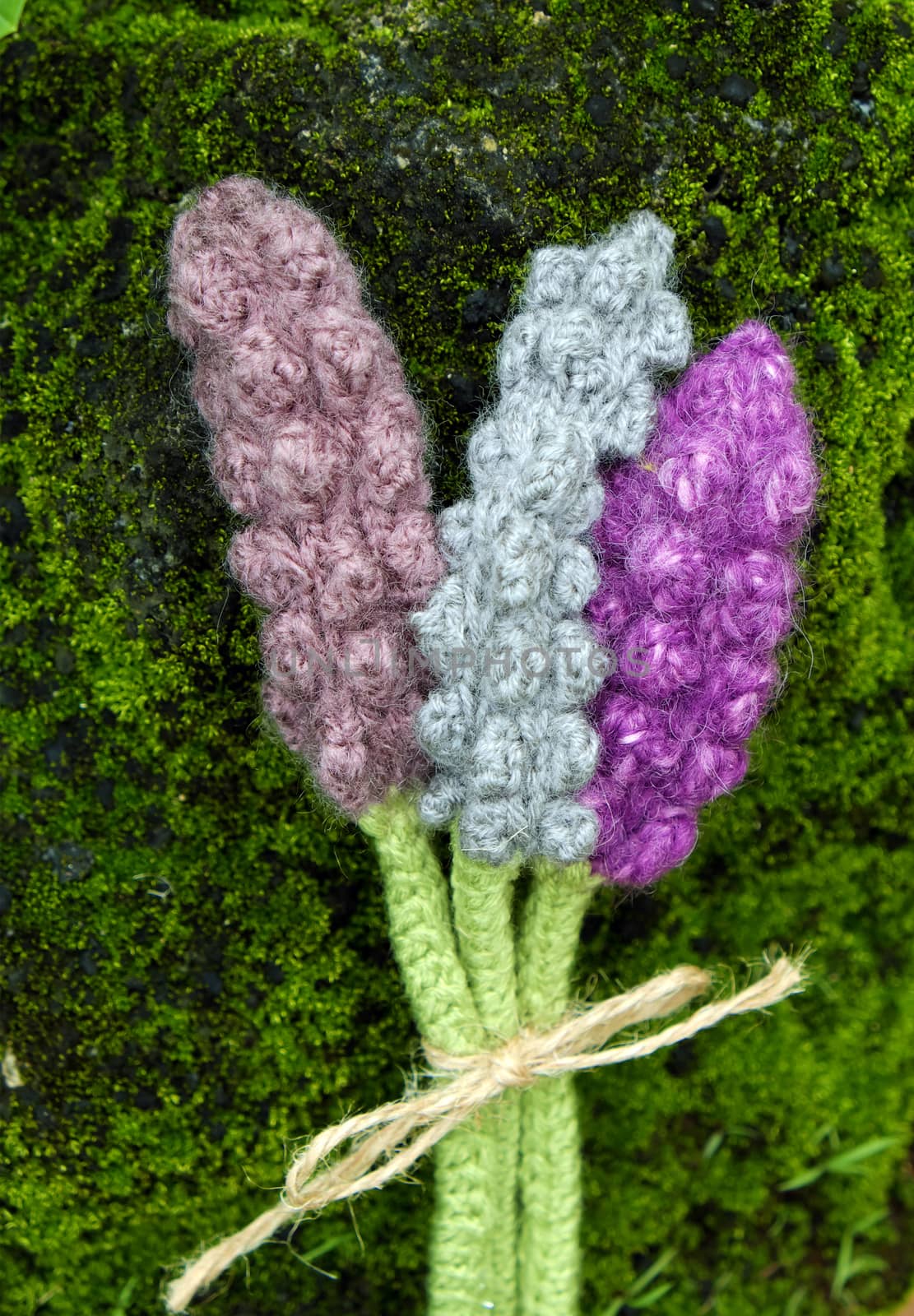 Beautiful knitted lavender flower for home decoration, homemade product knit from yarn