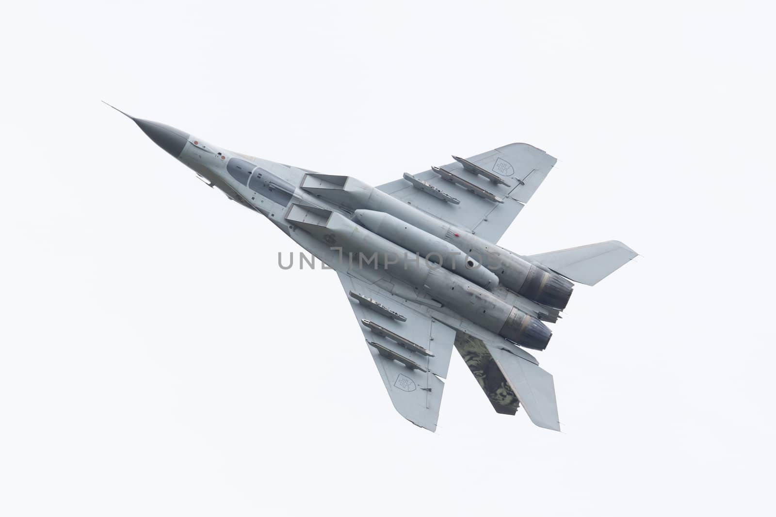LEEUWARDEN, THE NETHERLANDS - JUNE 10, 2016: Slovak Air Force MiG-29 Fulcrum during a demonstration at the Royal Netherlands Air Force Days