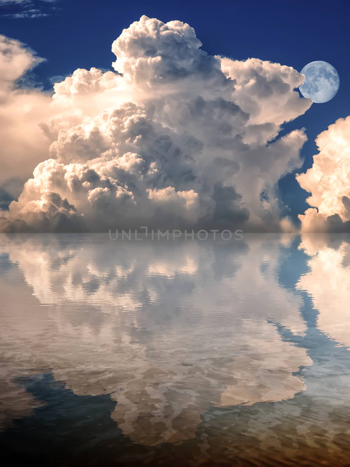 Composite Creation of Reflected Sky, Clouds and Moon by rcarner