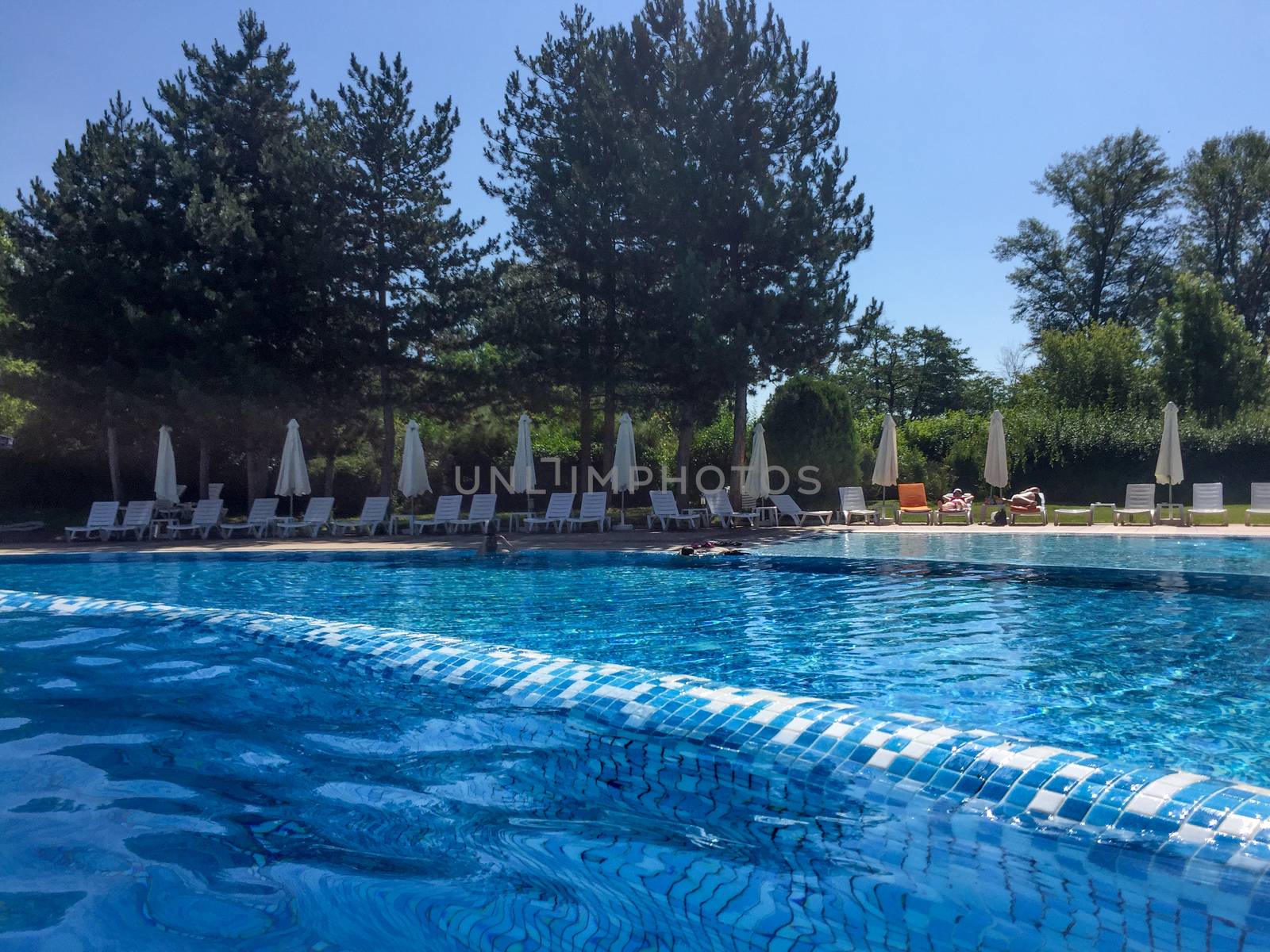 Outdoor swimming pool with blue water sunny day