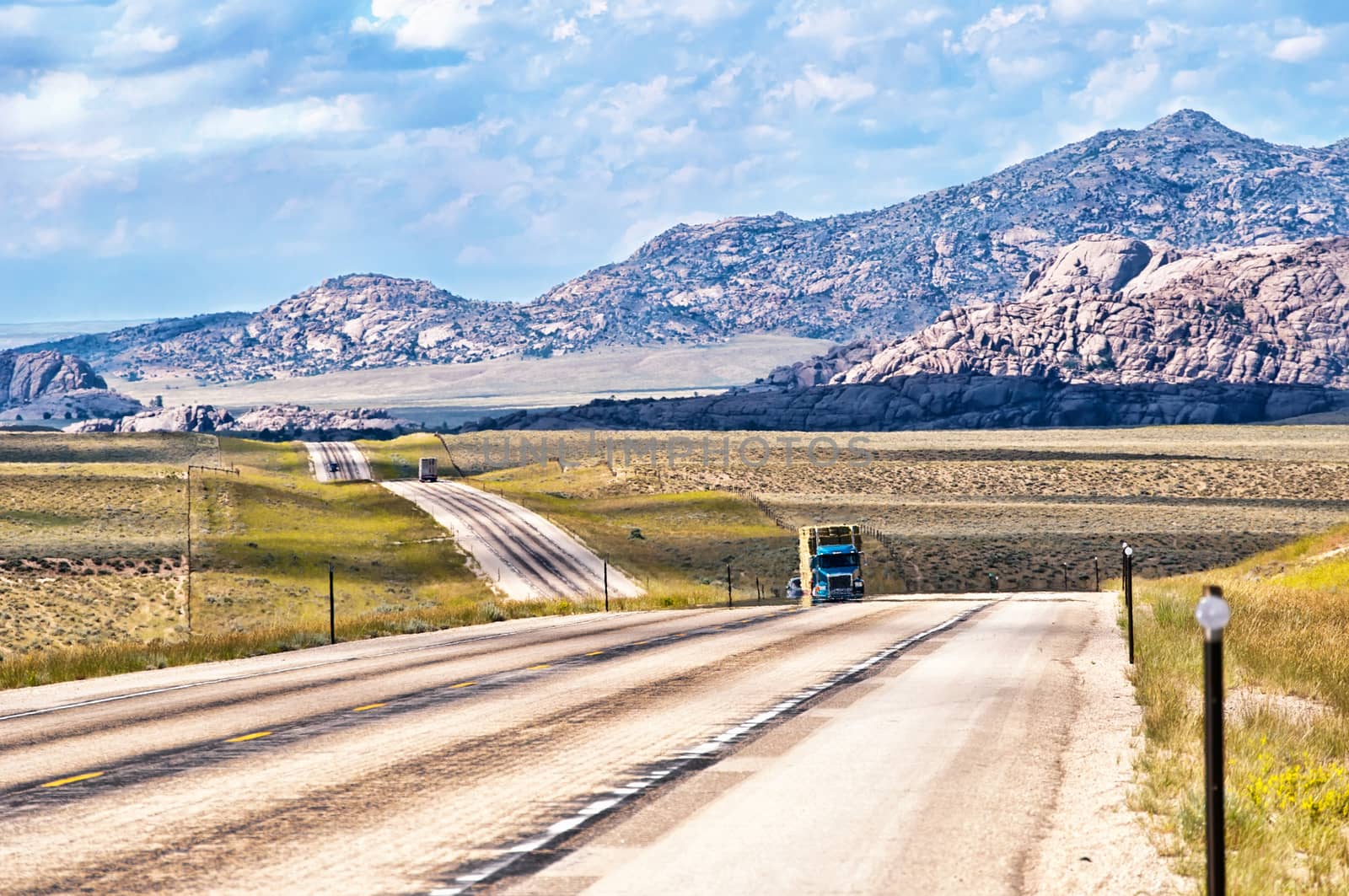 Portion of US highway 287 in Wyoming USA running close to the Sweetwater river near the old Split Rock stage station/