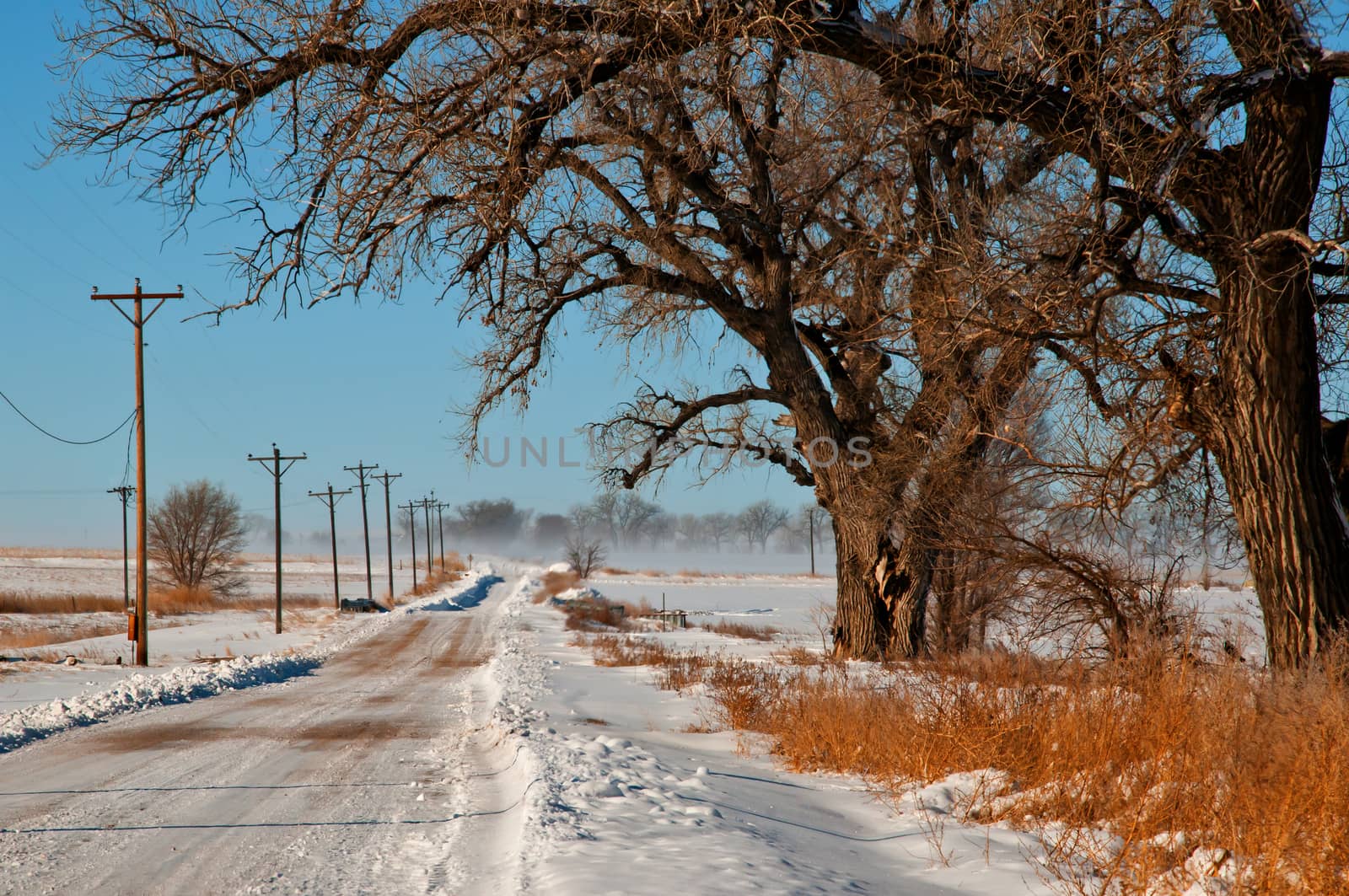 Blues skies following a snow storm near Lamar, Colorado USA