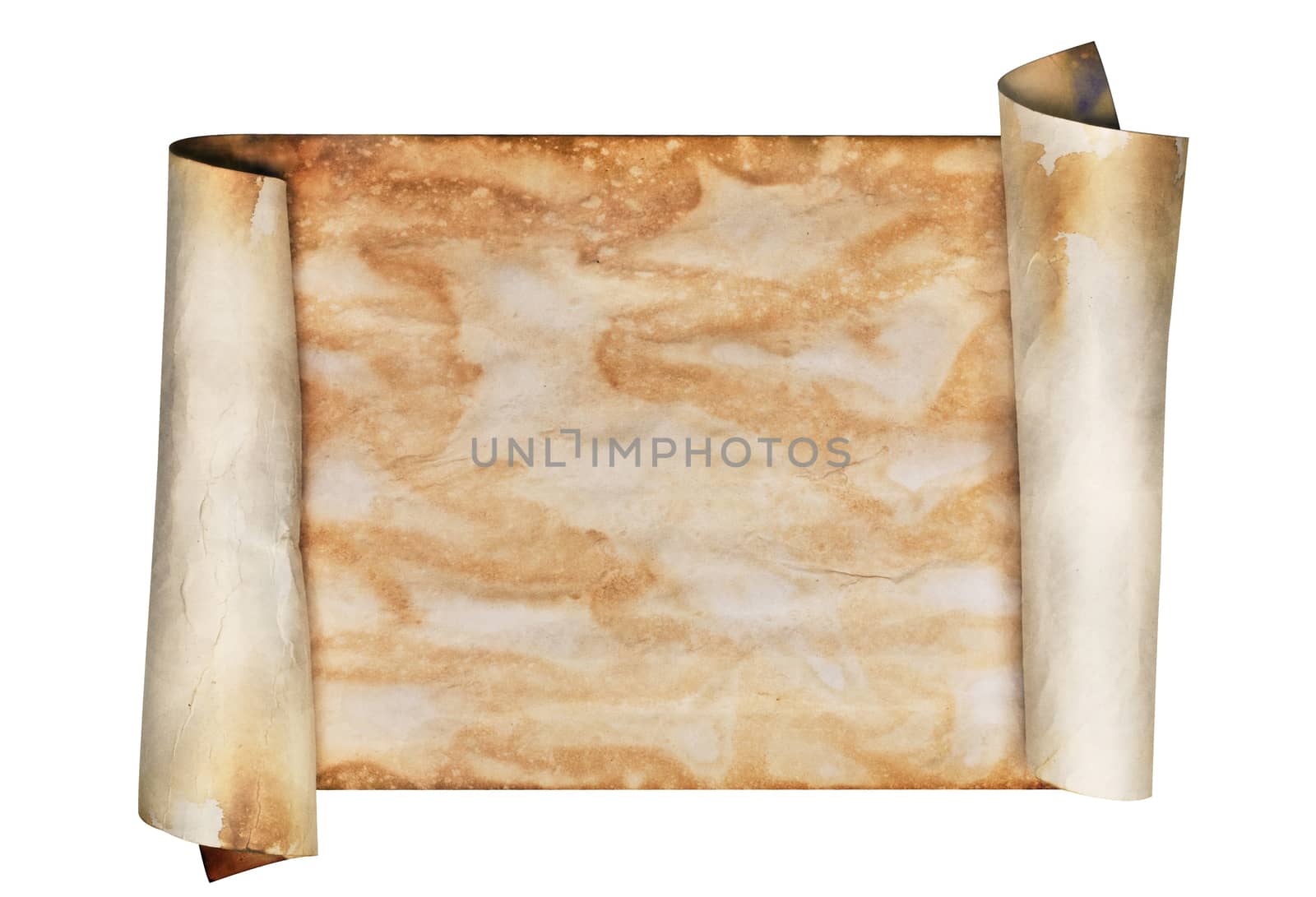 Ancient looking parchment made to look like an old scroll. Isolated on white with a clipping path.