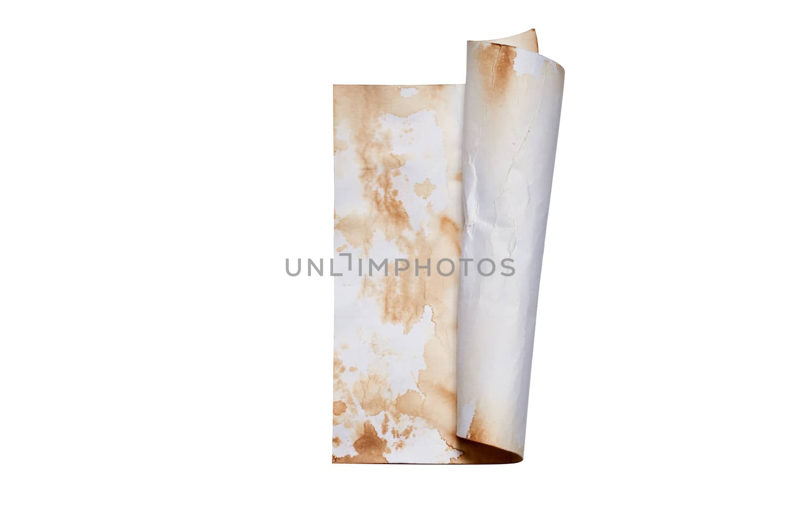 Distressed paper used to create composites manuscripts. Isolated on white with a clipping path