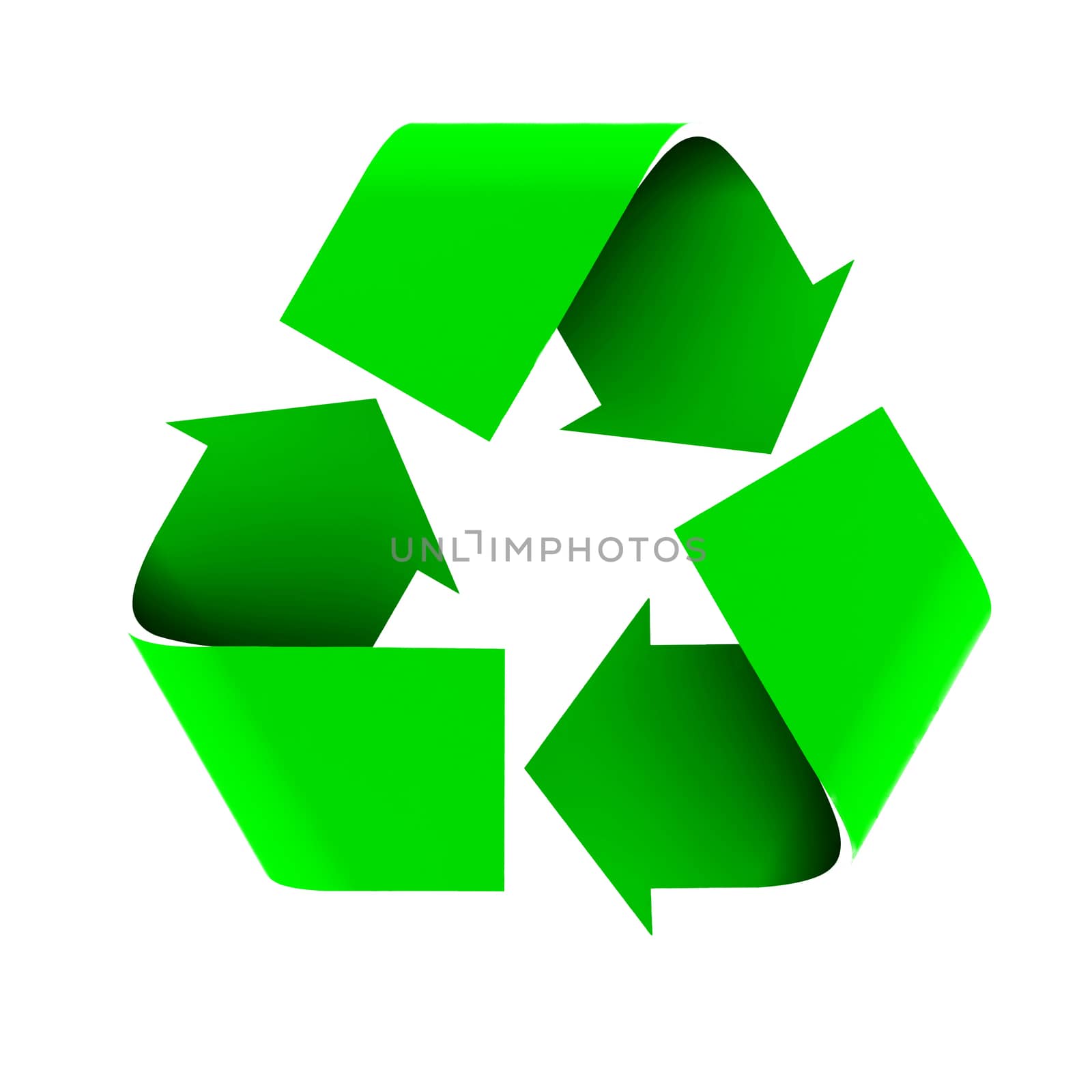 Recycle symbol with gradients and shadows to create depth. Isolated on a white background.