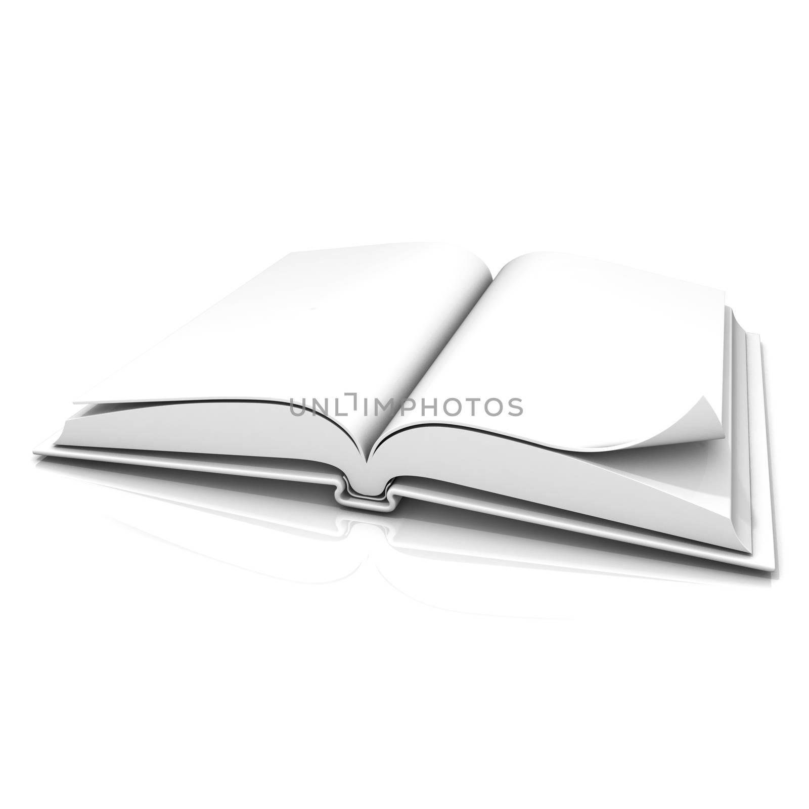 Blank open white book, isolated on white