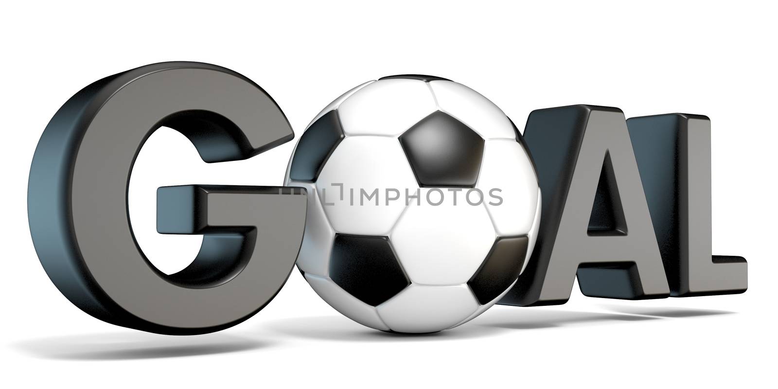 Word GOAL with the football, soccer ball. 3D render illustration isolated on white background