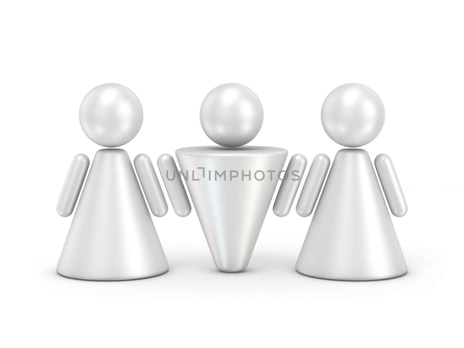 Three abstract figures. 3D render illustration isolated on white background