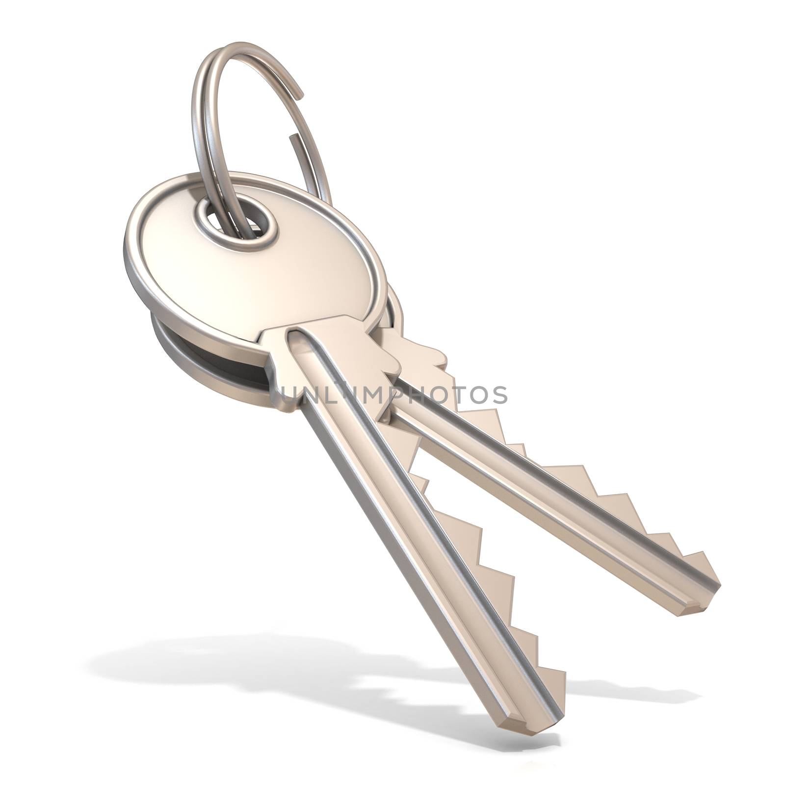 A pair of steel house keys isolated on white background