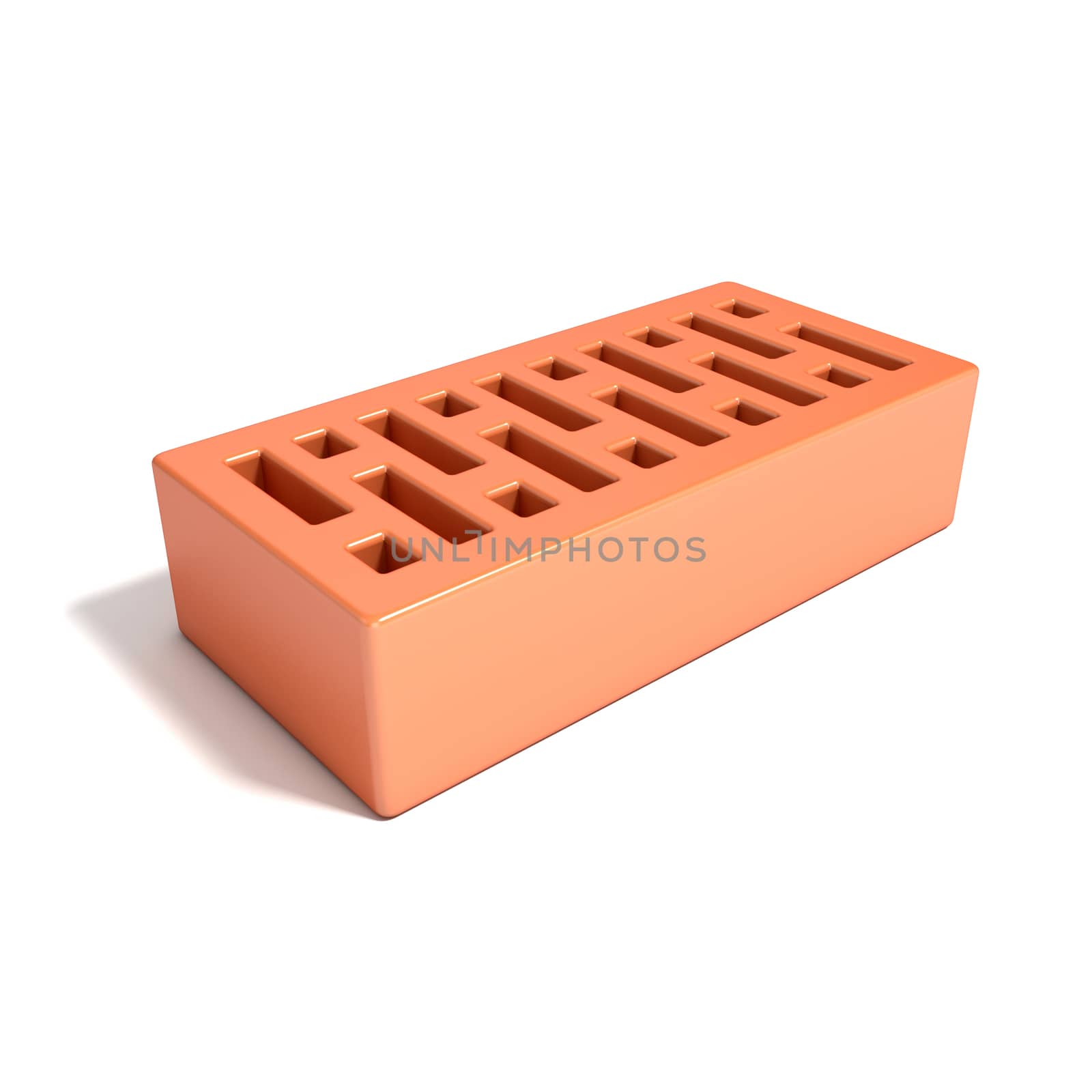 Red brick with rectangular holes. 3D render illustration isolated on a white background.