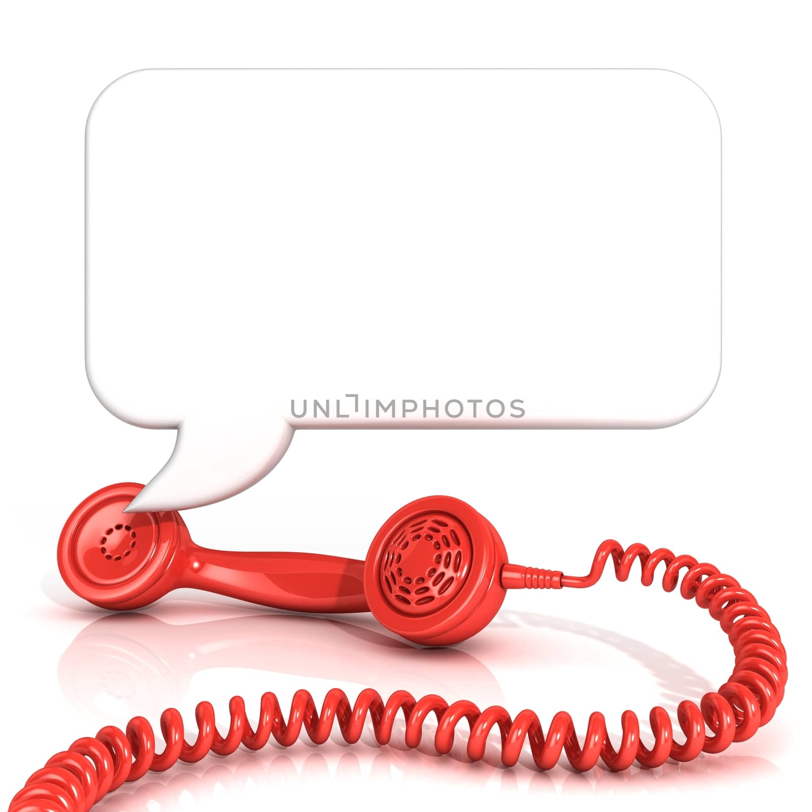 Red old fashion telephone handsets and speech bubble. Isolated on white background